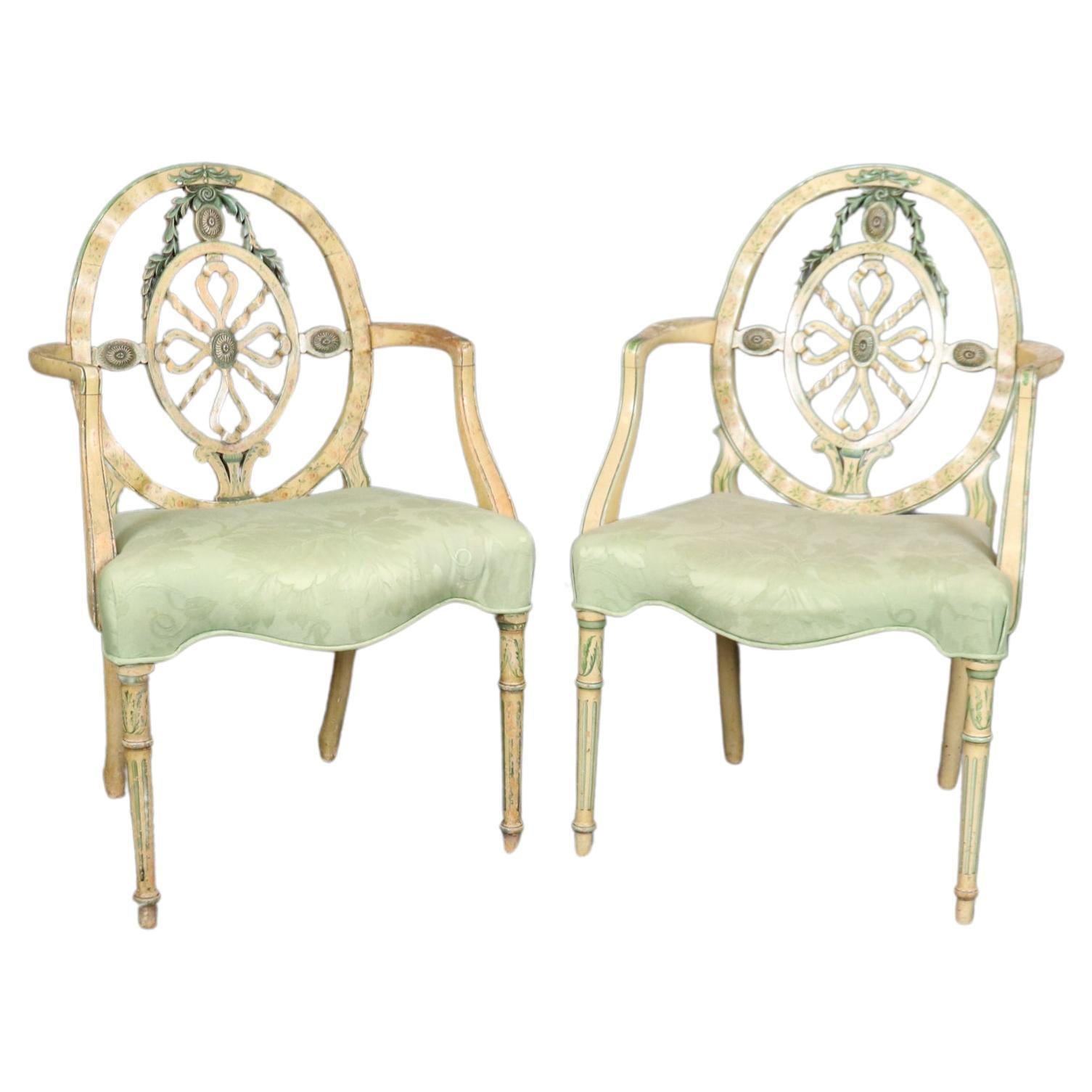 Pair of Gorgeous Adams Paint Decorated English Armchairs Circa 1930s For Sale
