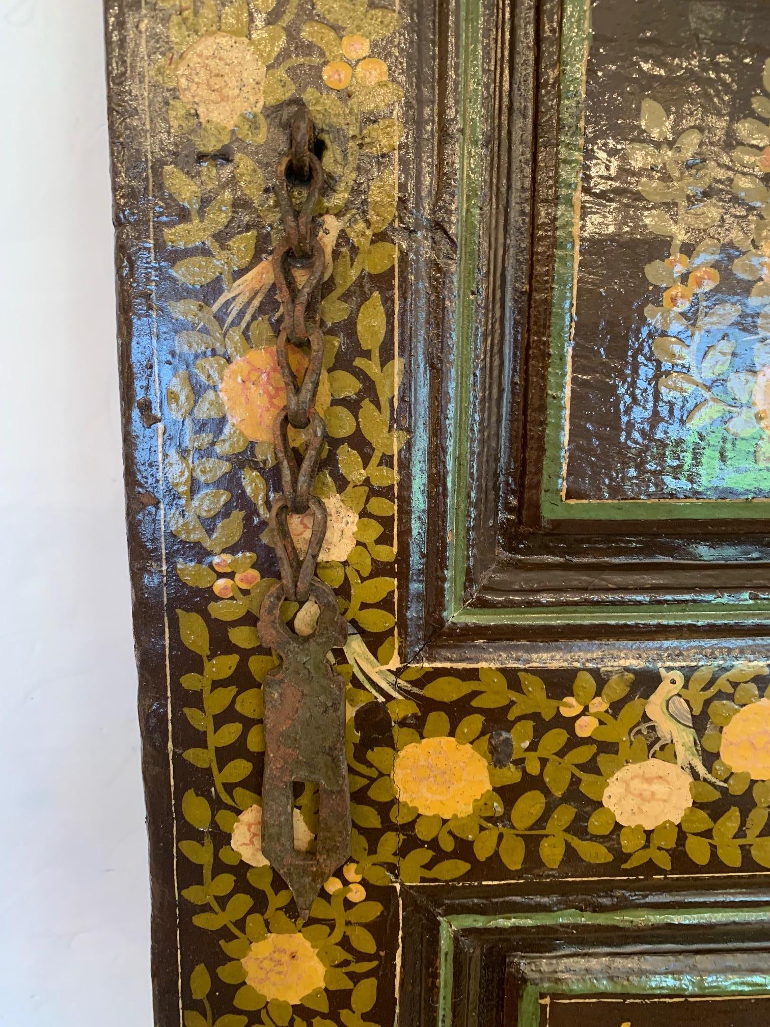 Turkish Pair of Gorgeous Antique Persian Painted Paneled Cabinet Doors