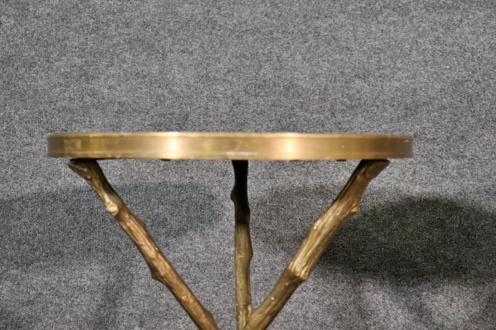 Pair of gorgeous brass and marble Faux Bois Twig End Tables  In Good Condition In Swedesboro, NJ