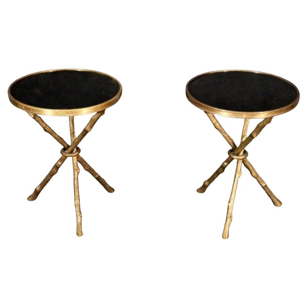 Pair of gorgeous brass and marble Faux Bois Twig End Tables 
