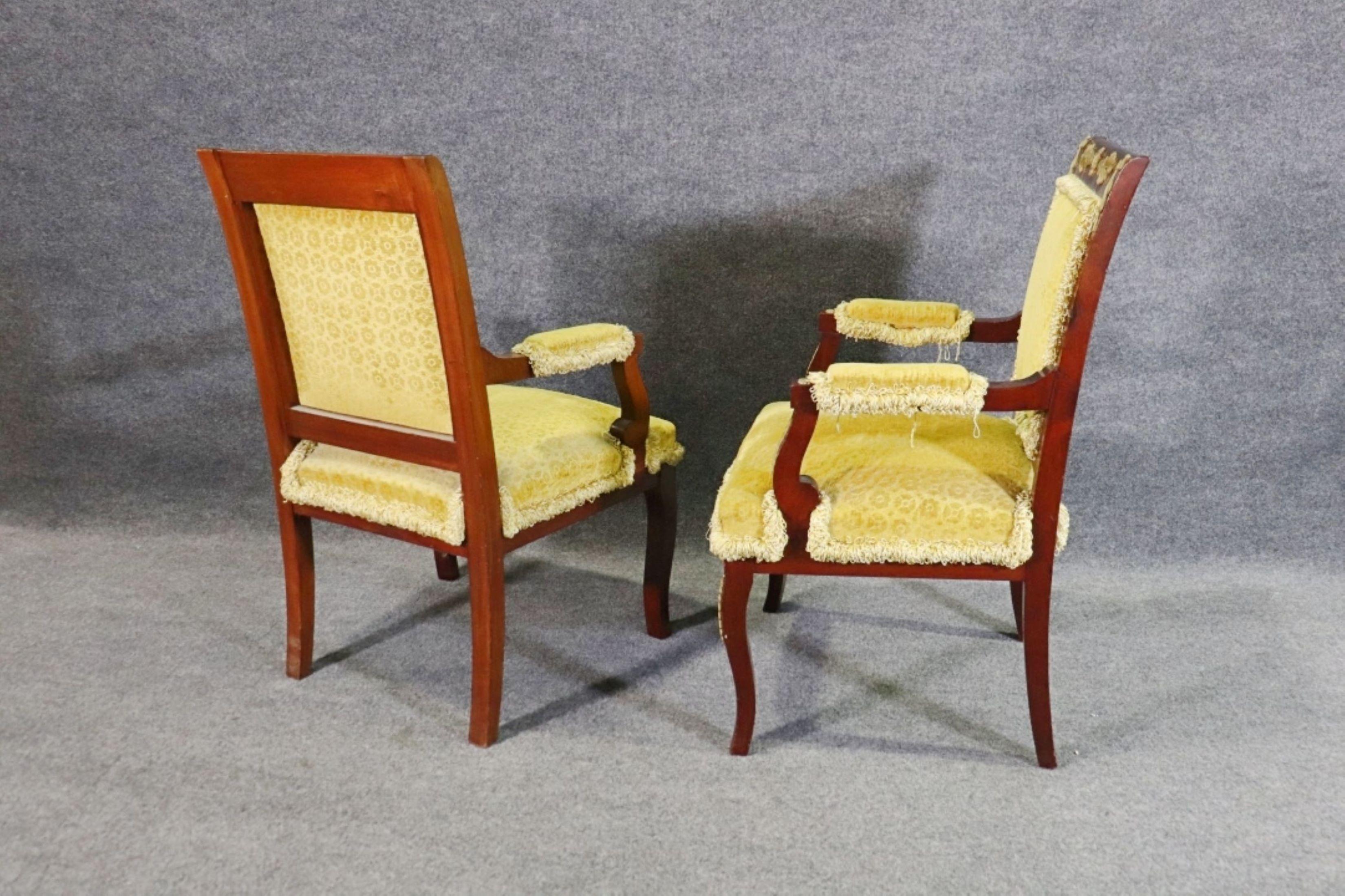Upholstered. Wood. Brass mounts. 35 7/8