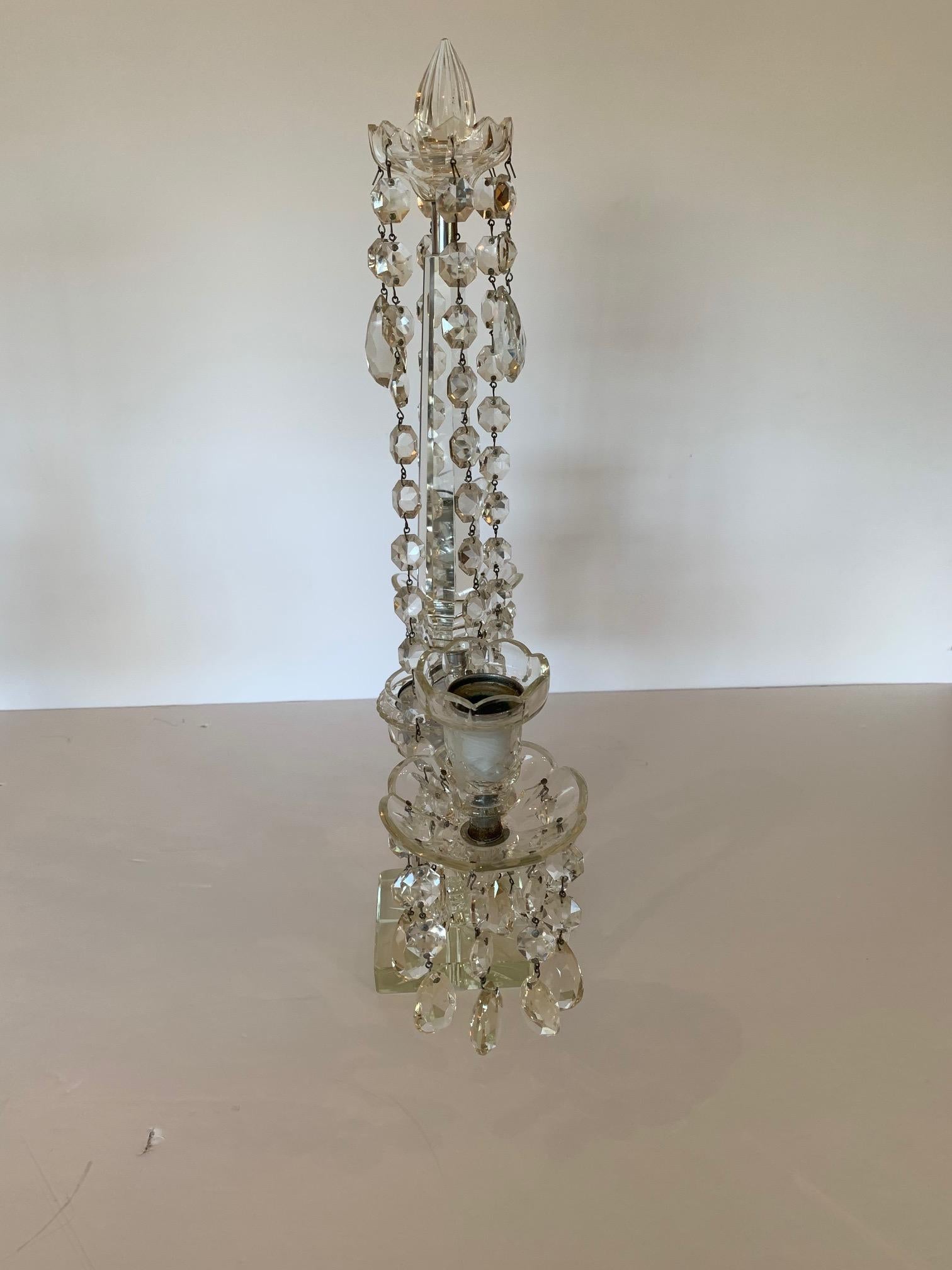 Pair of Gorgeous Crystal Two Branch Candelabras For Sale 4