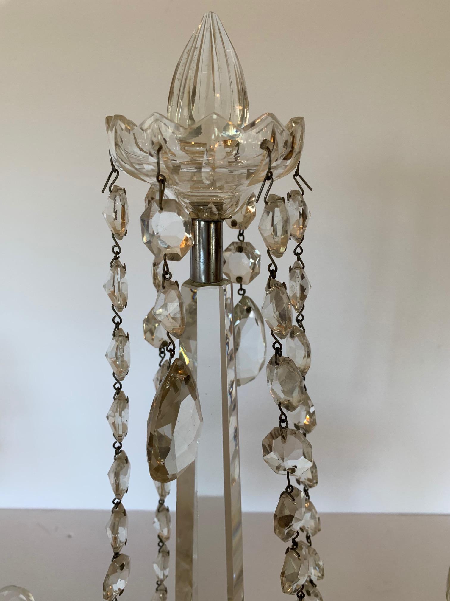 19th Century Pair of Gorgeous Crystal Two Branch Candelabras For Sale
