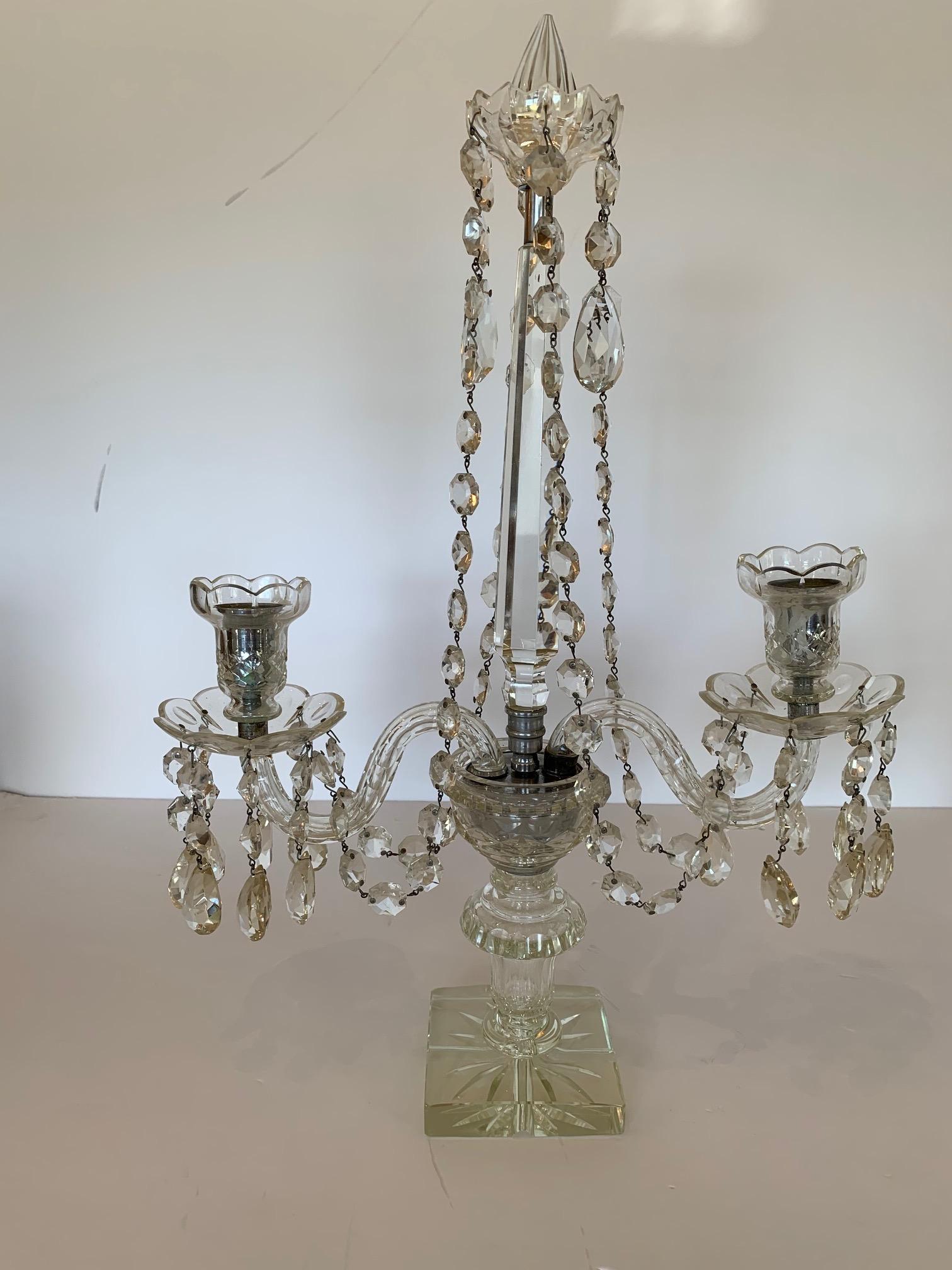 Pair of Gorgeous Crystal Two Branch Candelabras For Sale 2