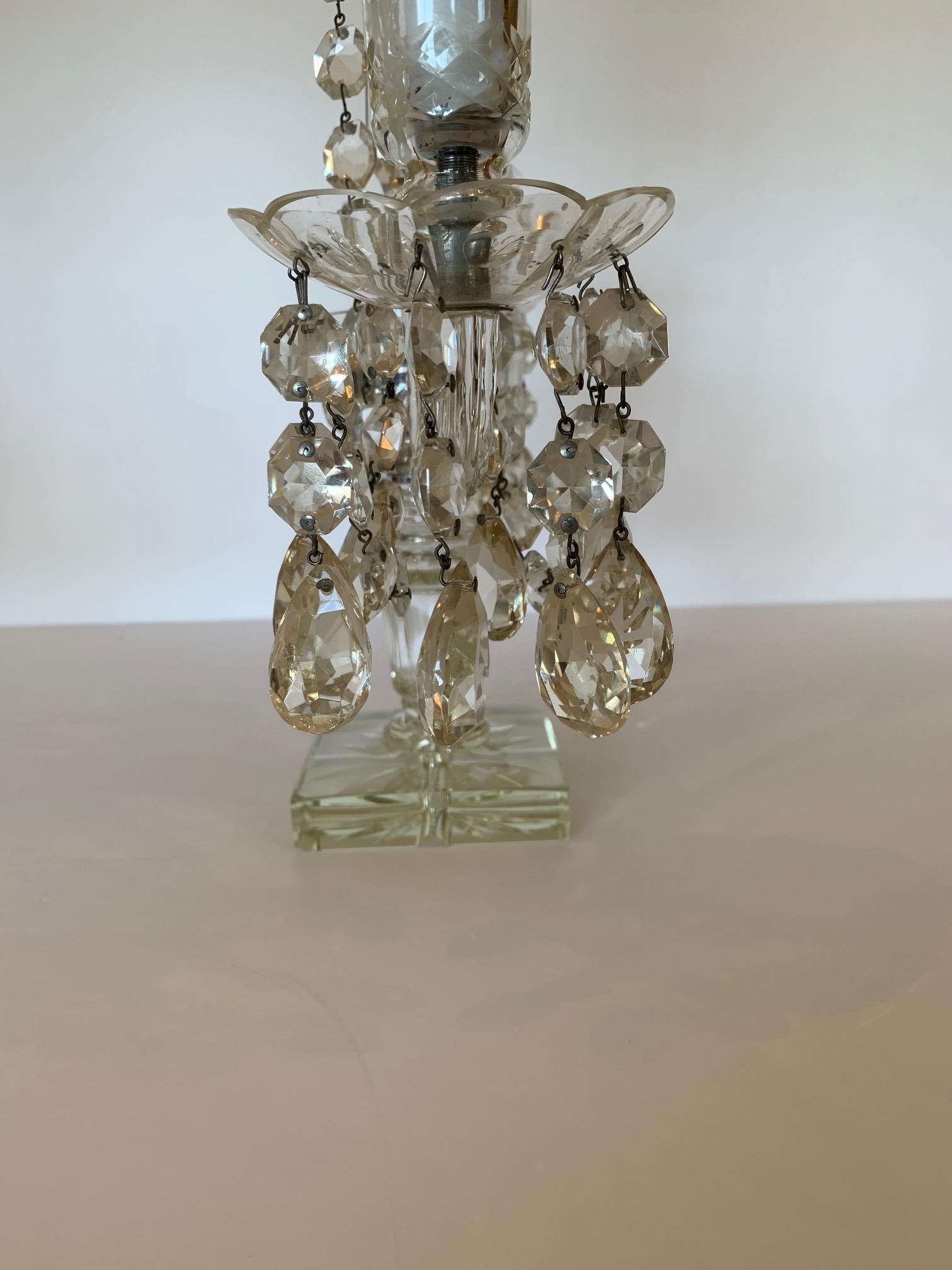 Pair of Gorgeous Crystal Two Branch Candelabras For Sale 3