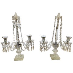 Antique Pair of Gorgeous Crystal Two Branch Candelabras