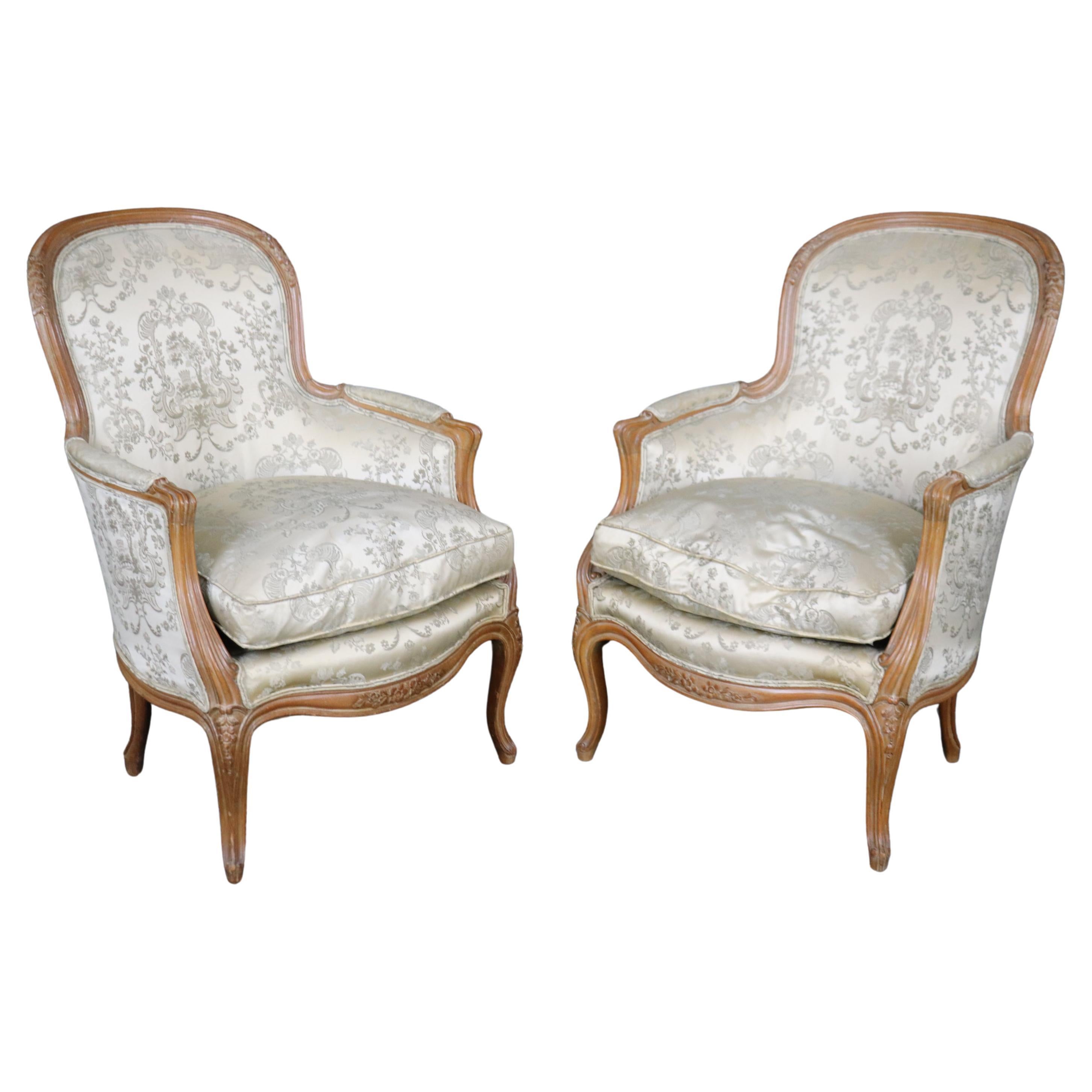 Pair of Gorgeous French Carved Louis XV Bergere Chairs Circa 1940s era