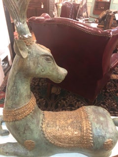 Pair of Gorgeous Patinated Bronze and Gilded Stag Sculptures