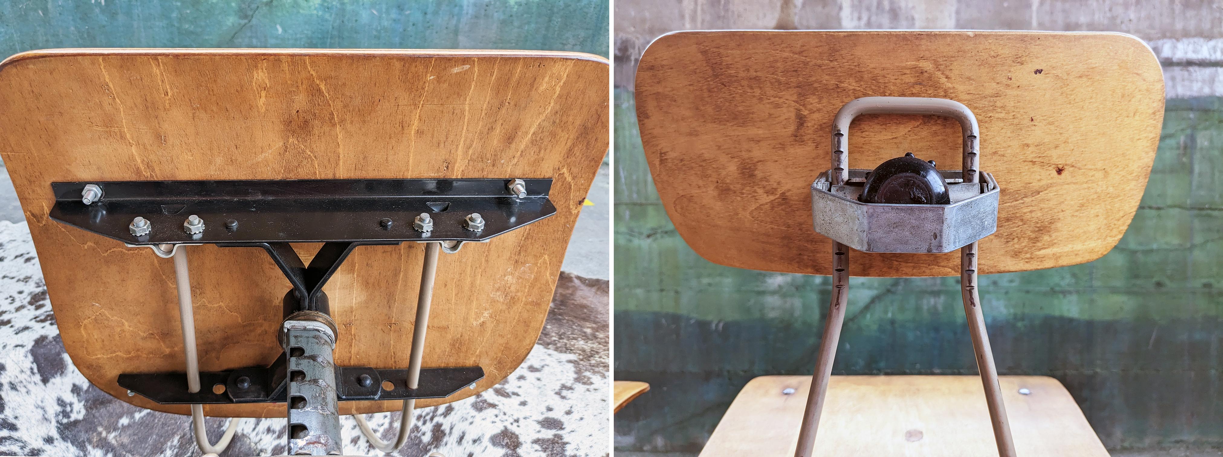 Milieu du XXe siècle Paire de magnifiques chaises vintage réglables mi-siècle en bois cintré et métal, années 60 en vente