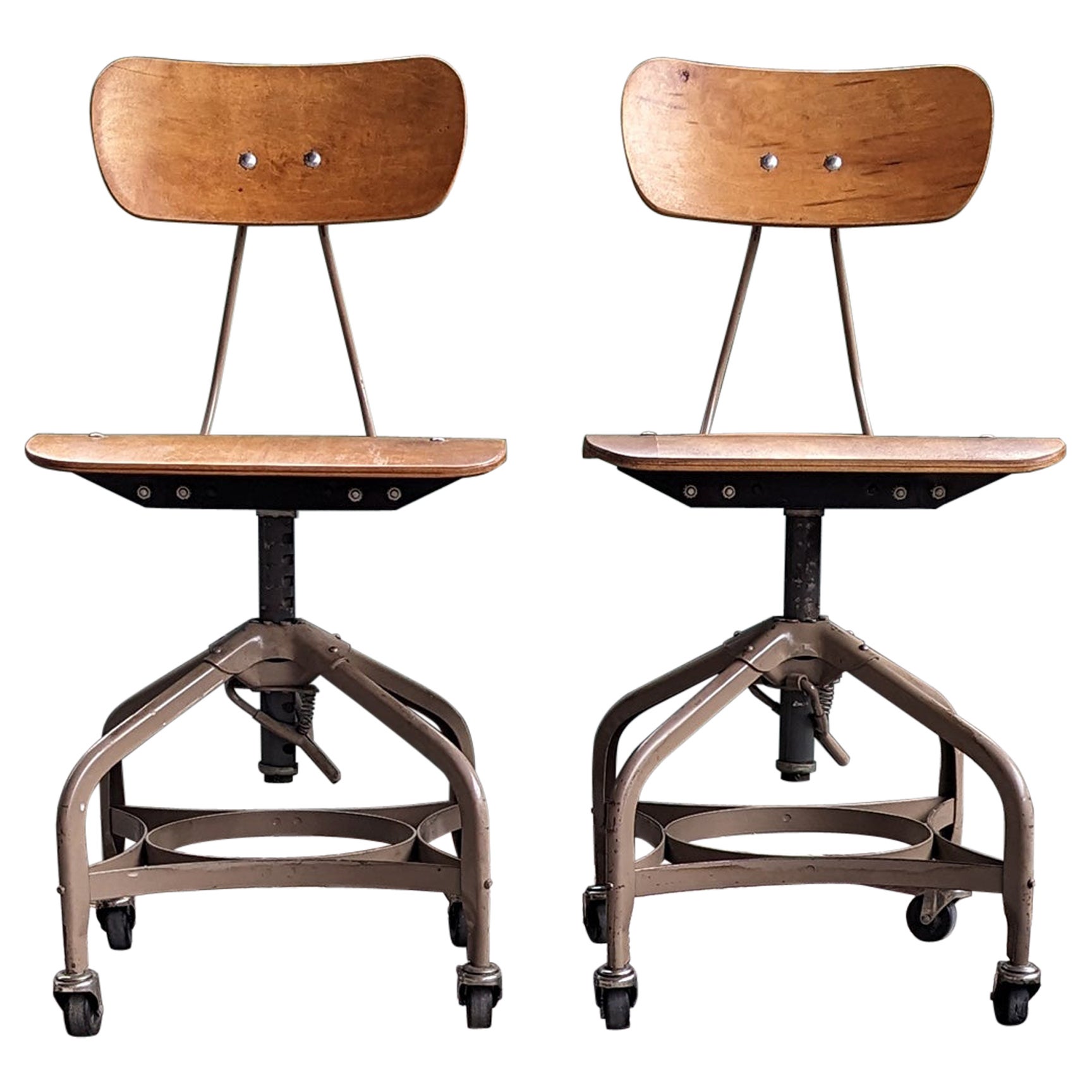 Coppia di splendide sedie regolabili vintage del Mid Century in bengala e metallo, anni '60