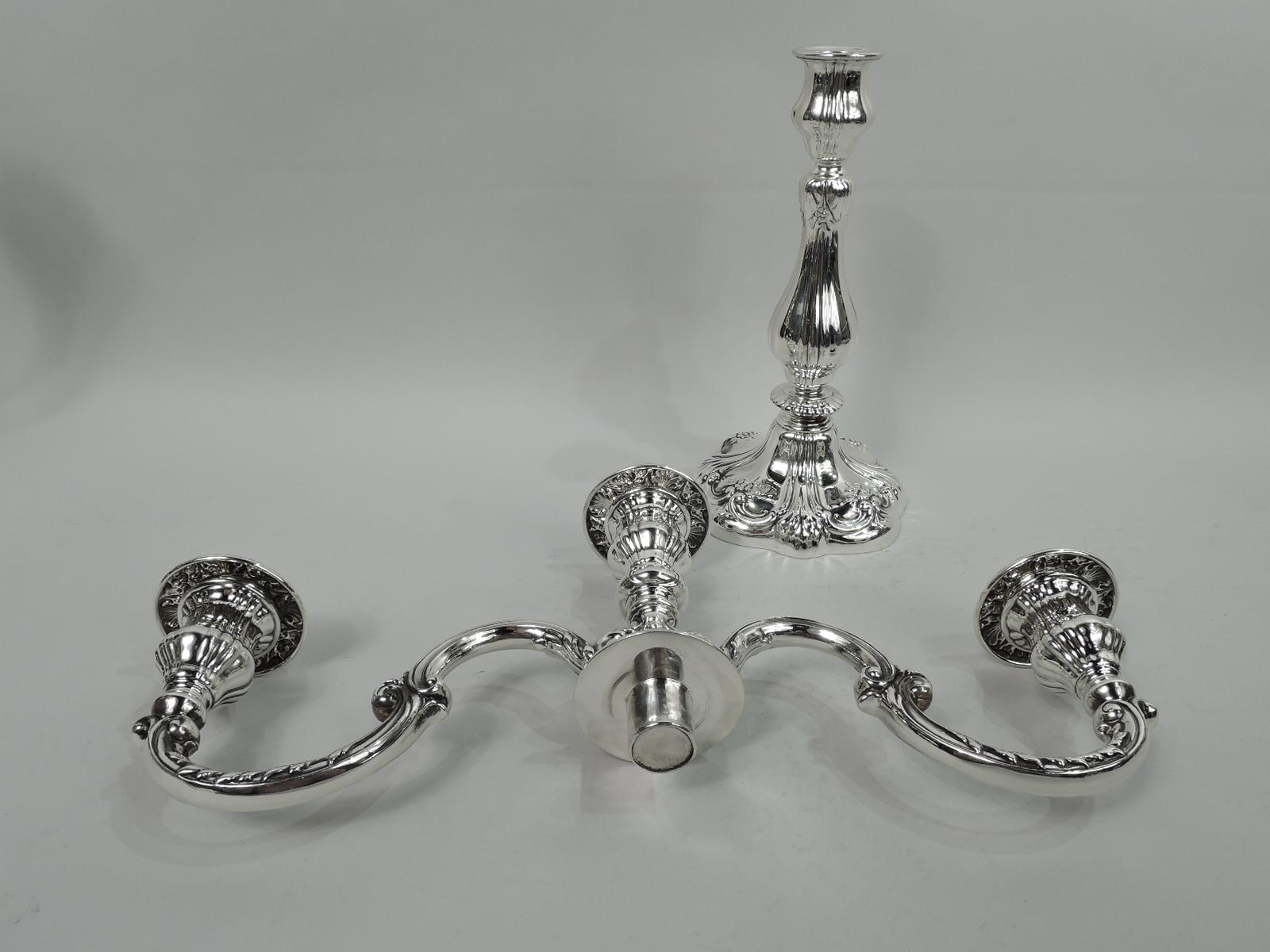 Pair of Gorham American Edwardian Art Nouveau 3-Light Candelabra In Good Condition In New York, NY