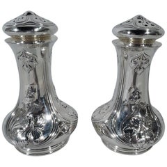 Antique Pair of Gorham Art Nouveau Sterling Silver Salt and Pepper Shakers