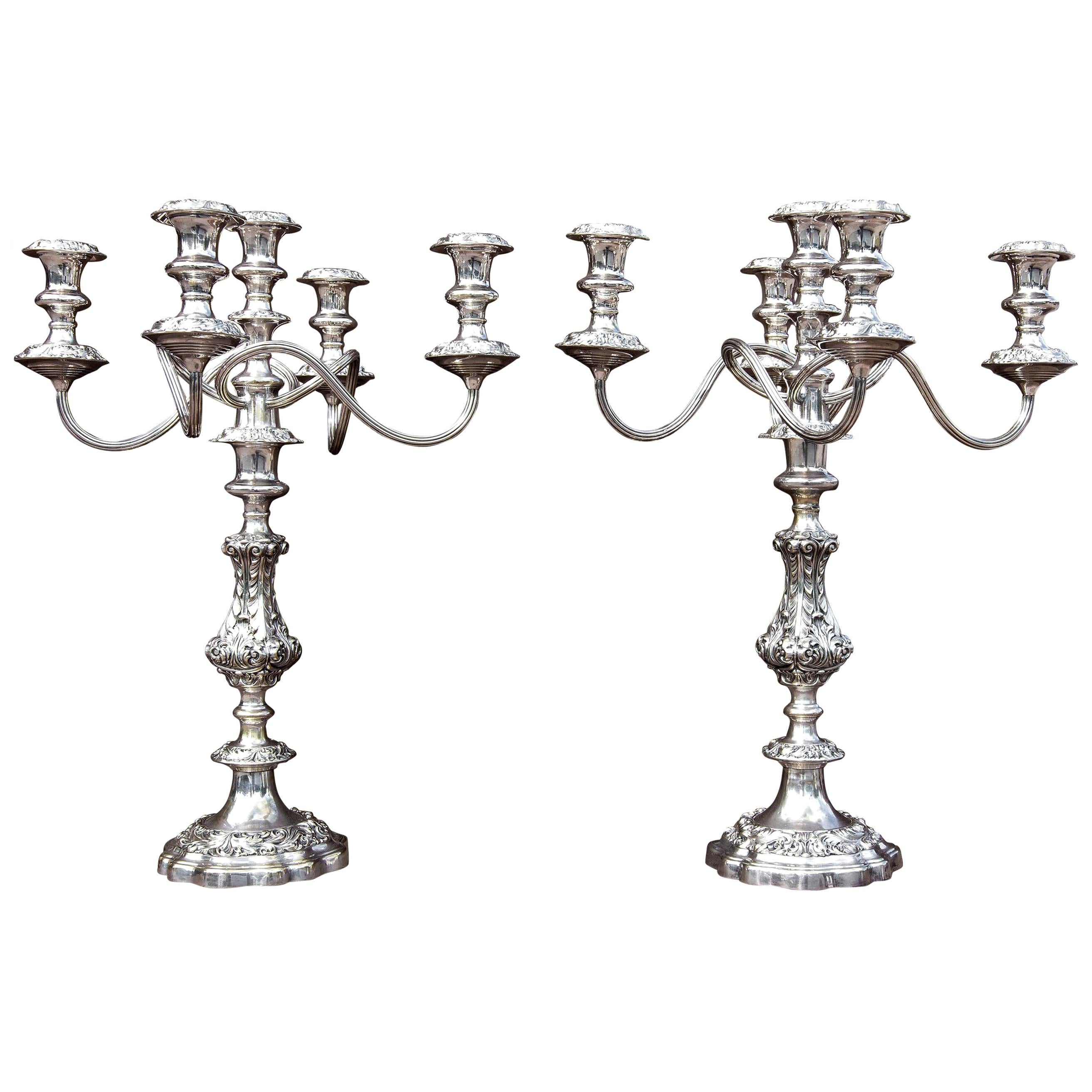 Pair of Gorham Baroque Repousse Silver Plate Candelabras For Sale at