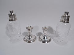 Pair of Gorham Cambridge Sterling Silver & Glass Hurricane Lamps