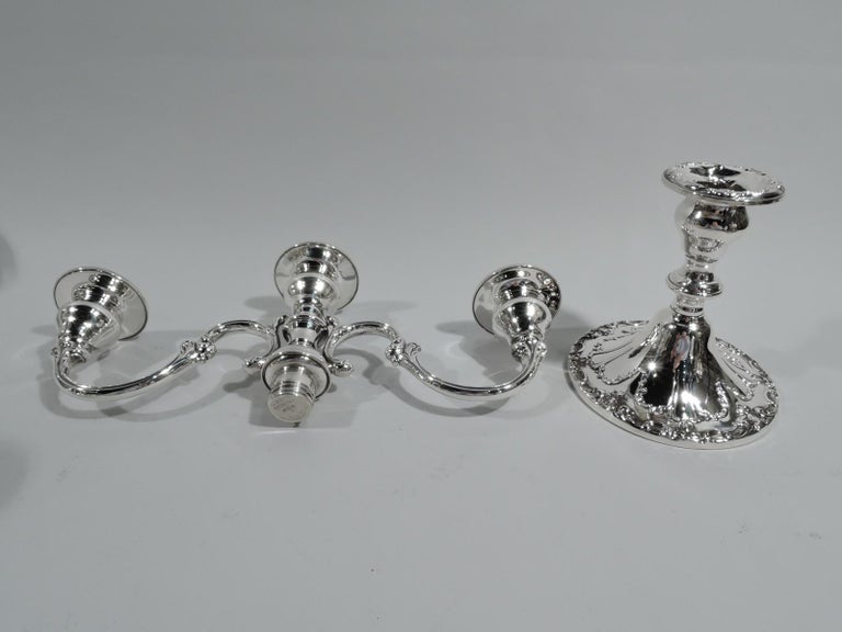 Edwardian Pair of Gorham Chantilly-Duchess Sterling Silver 3-Light Candelabra For Sale