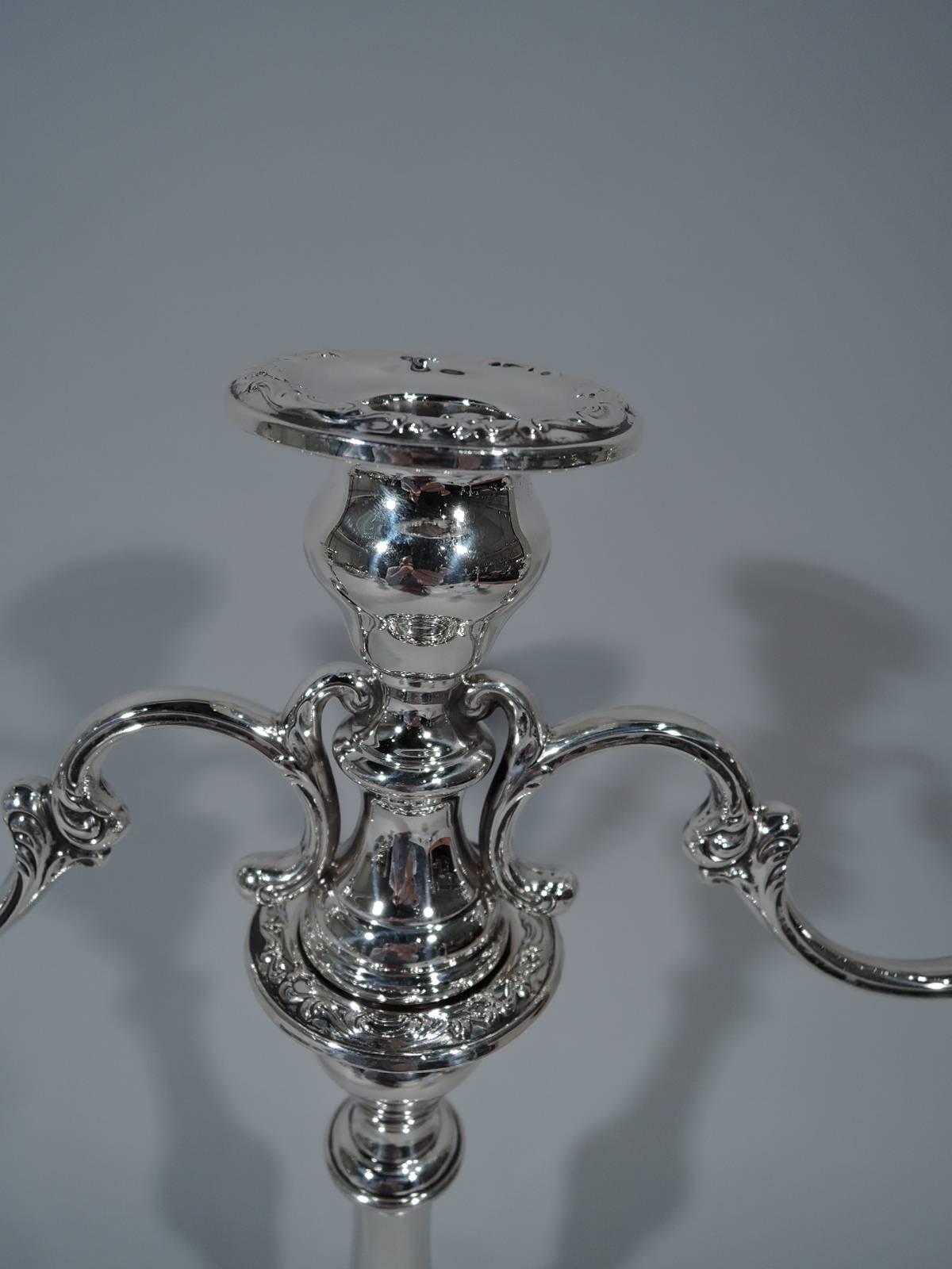 Modern Pair of Gorham Chantilly Sterling Silver Three-Light Candelabra