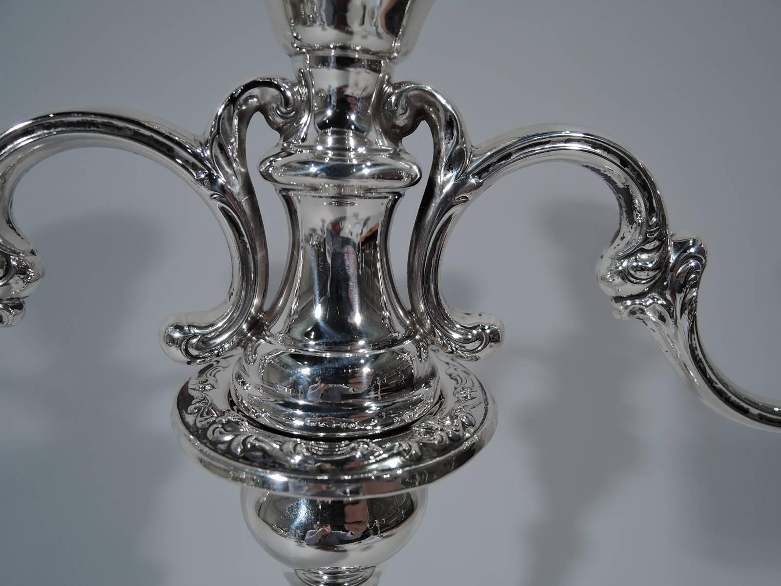 Pair of Gorham Chantilly Sterling Silver Three-Light Candelabra In Excellent Condition In New York, NY