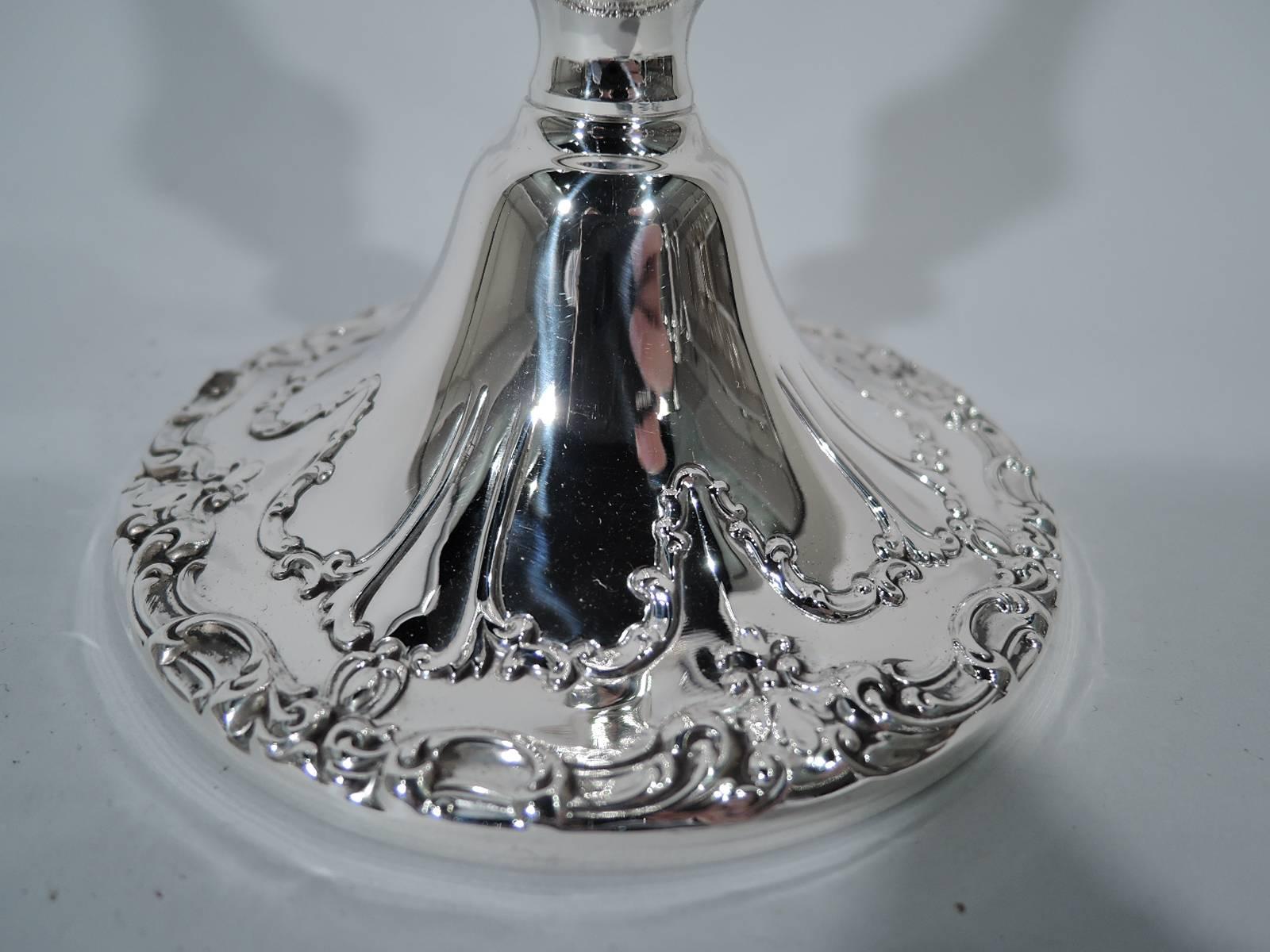 20th Century Pair of Gorham Chantilly Sterling Silver Three-Light Candelabra