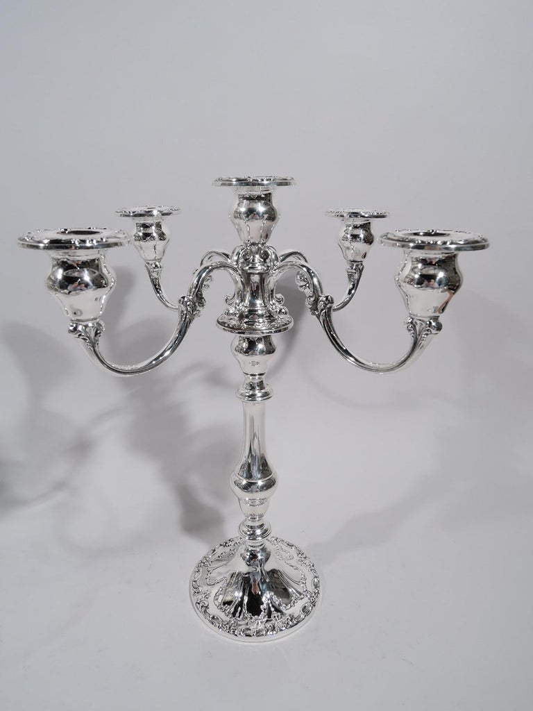Pair of Gorham Chantilly Sterling Silver 5Light Candelabra For Sale at