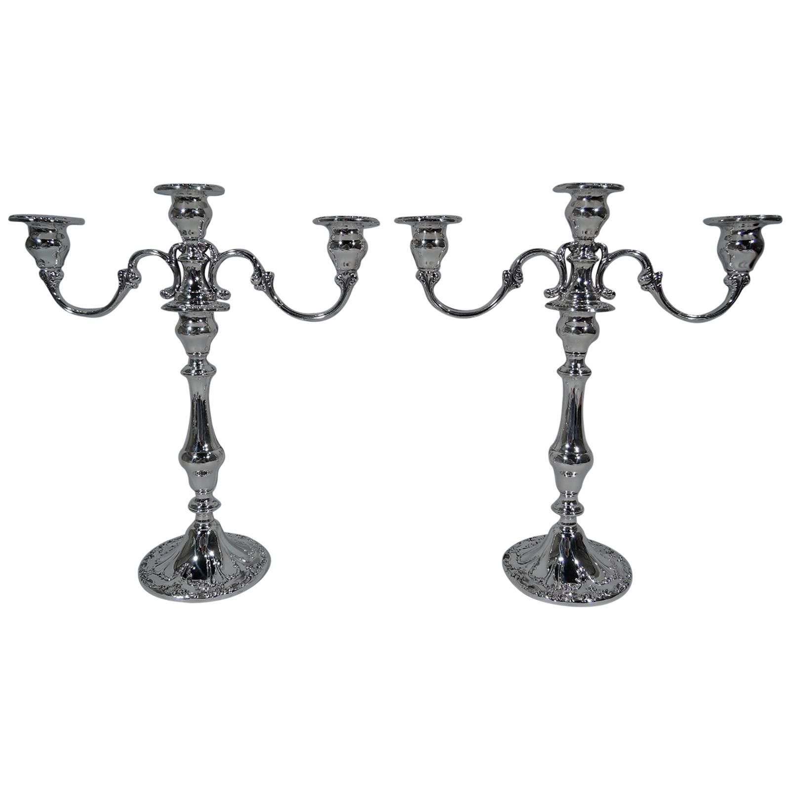 Pair of Gorham Chantilly Sterling Silver Three-Light Candelabra