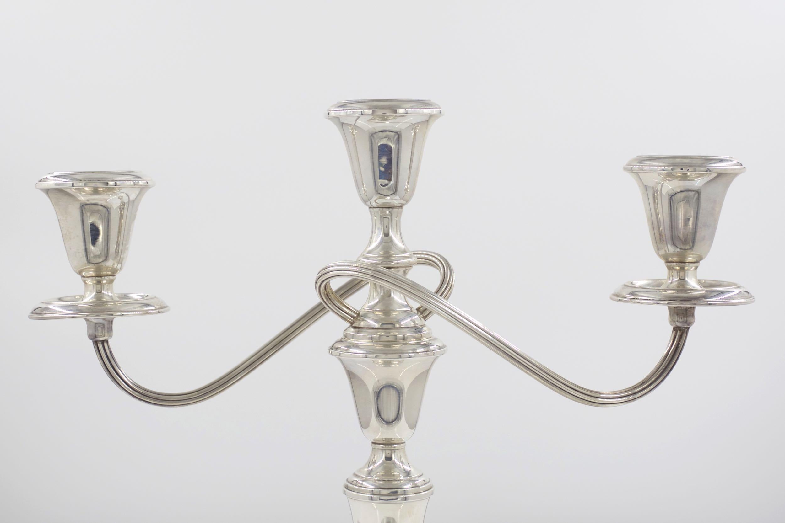 American Pair of Gorham Co. Weighted Sterling Silver Twisted-Stem 3-Light Candelabra