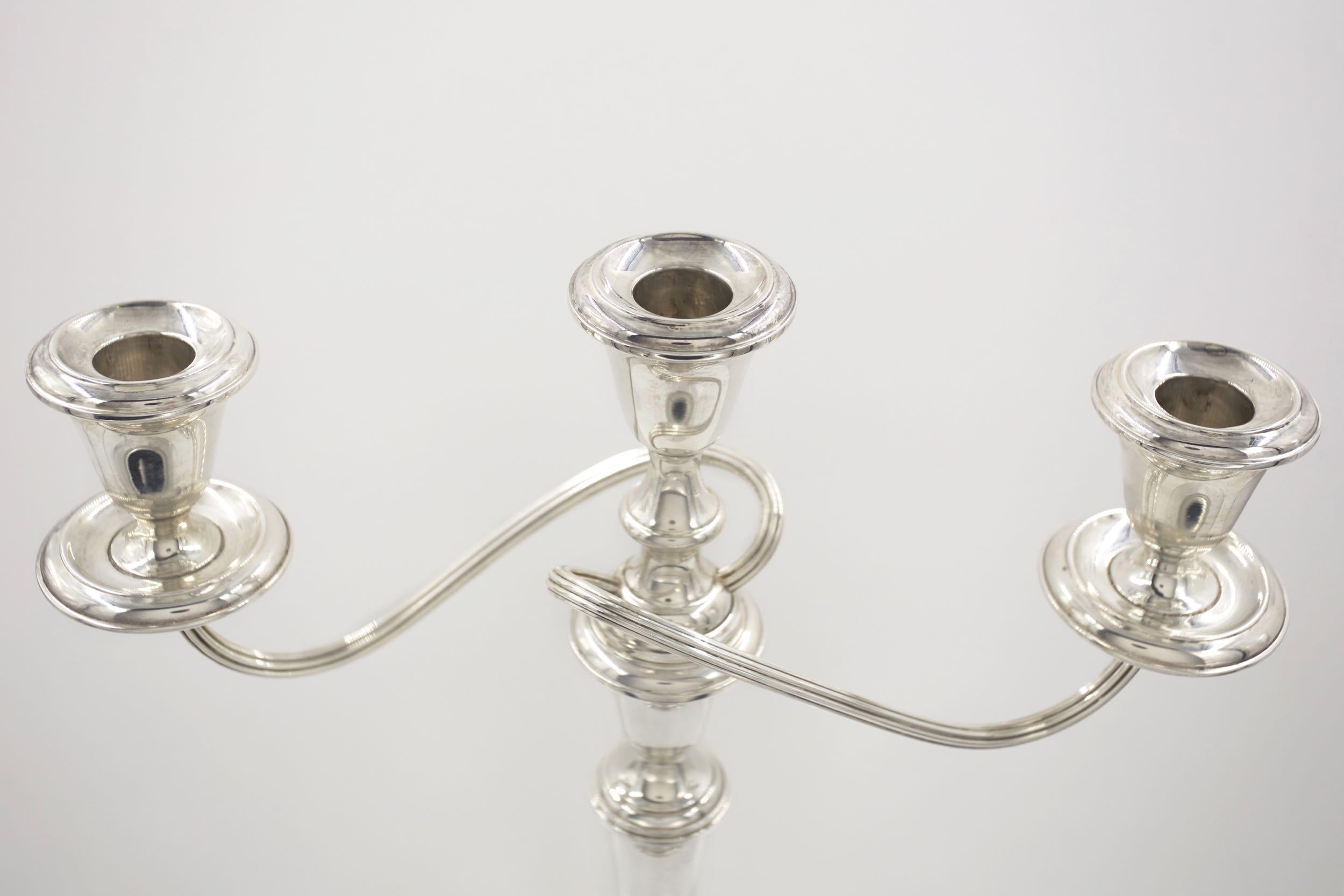 20th Century Pair of Gorham Co. Weighted Sterling Silver Twisted-Stem 3-Light Candelabra