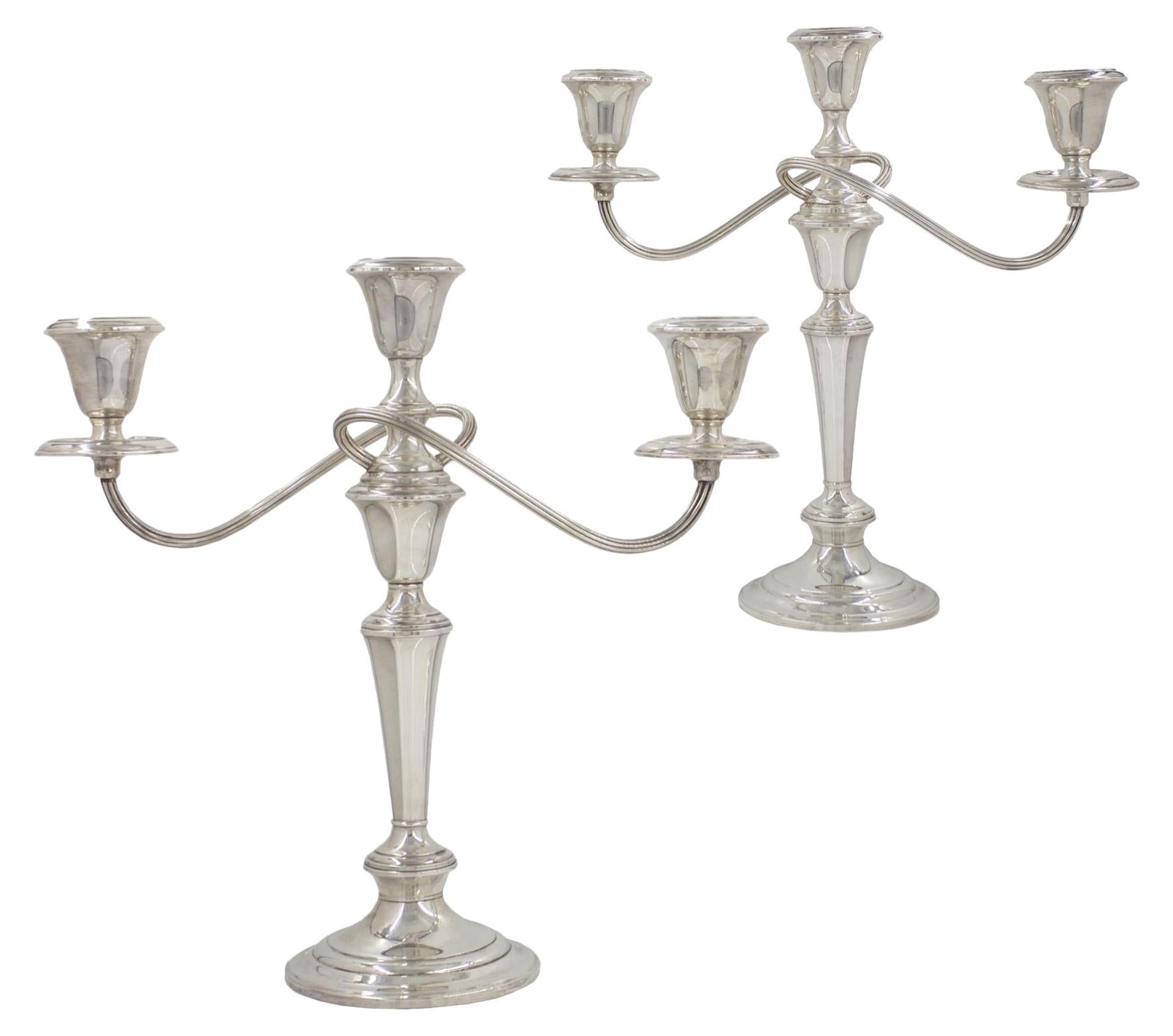 Pair of Gorham Co. Weighted Sterling Silver Twisted-Stem 3-Light Candelabra