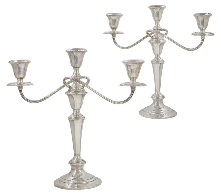 Pair of Gorham Co. Weighted Sterling Silver Twisted-Stem 3-Light Candelabra  at 1stDibs | sterling silver candelabra 3 arm, sterling silver 3 light  candelabra, gorham sterling candle holders