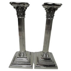 Pair of Gorham Edwardian Classical Sterling Silver Column Candlesticks