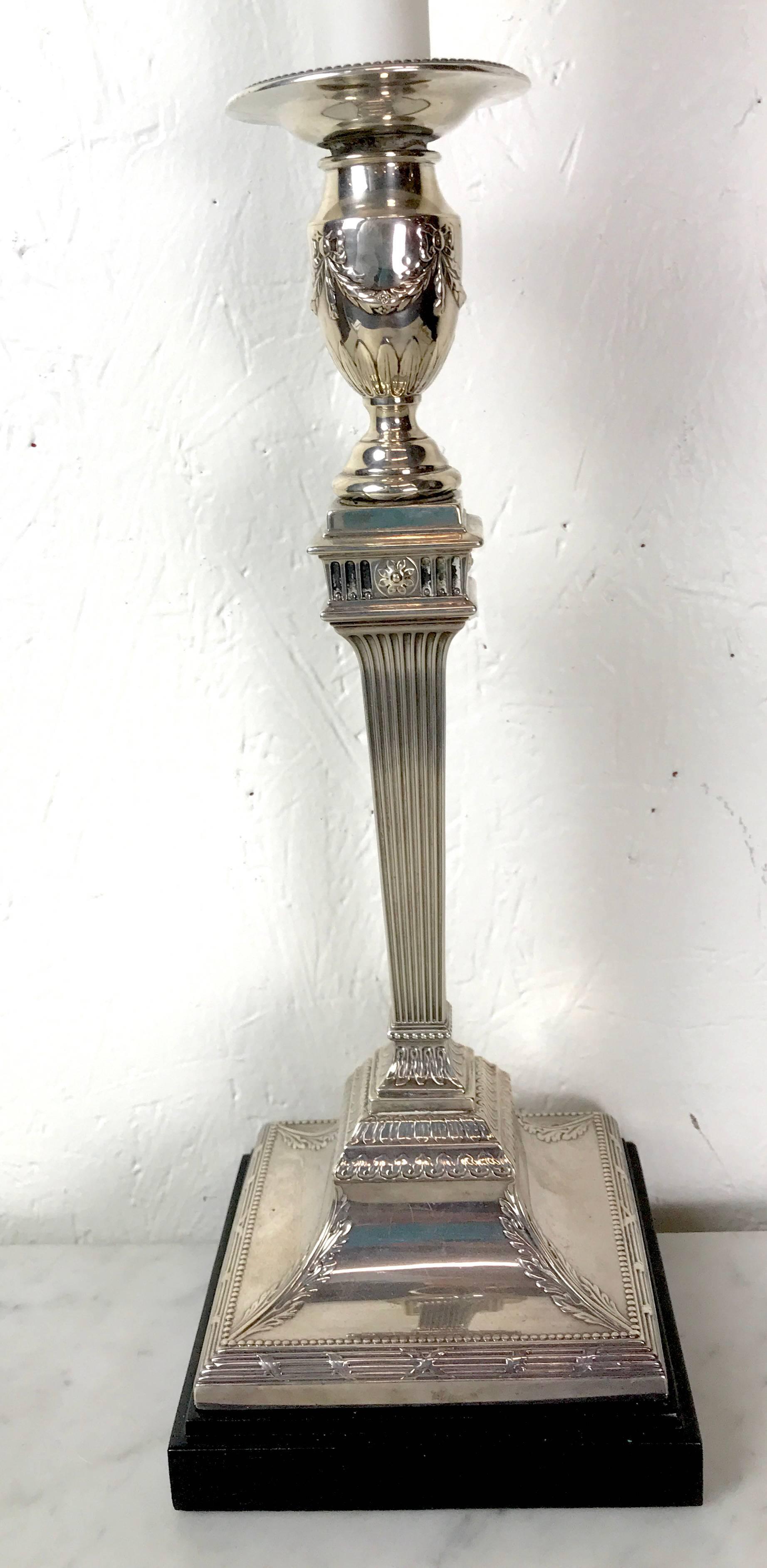 American Pair of Gorham Georgian Style Sterling Candlesticks, Now as Lamps