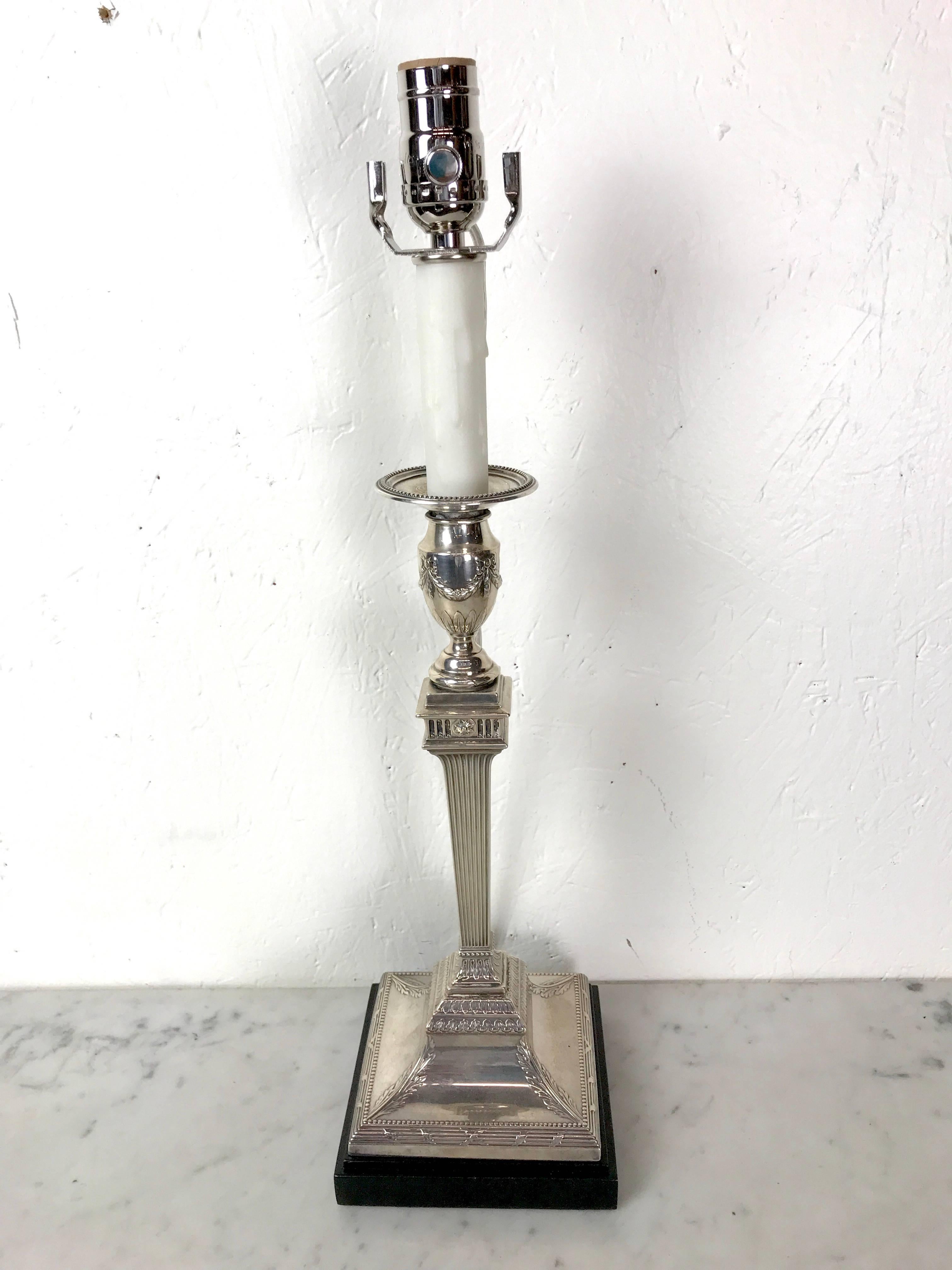 Pair of Gorham Georgian Style Sterling Candlesticks, Now as Lamps In Good Condition For Sale In Atlanta, GA