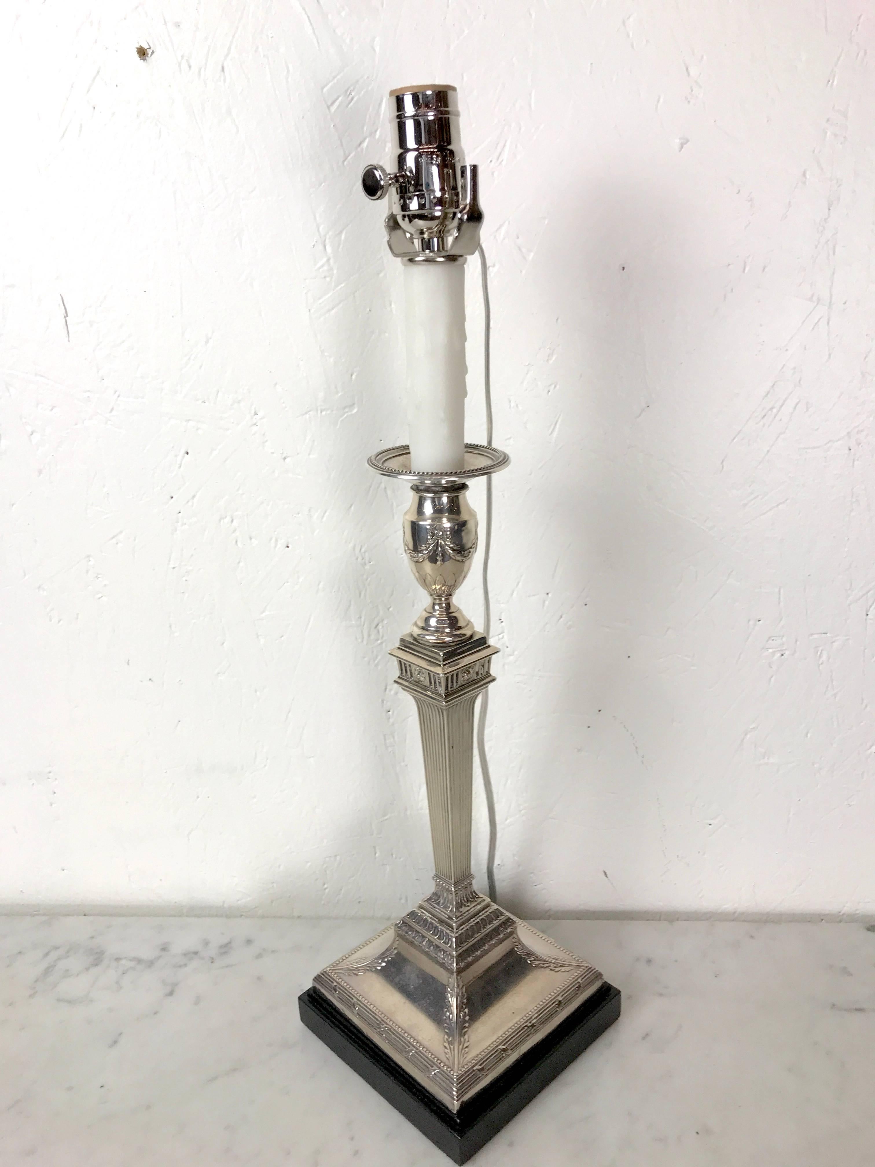 20th Century Pair of Gorham Georgian Style Sterling Candlesticks, Now as Lamps For Sale