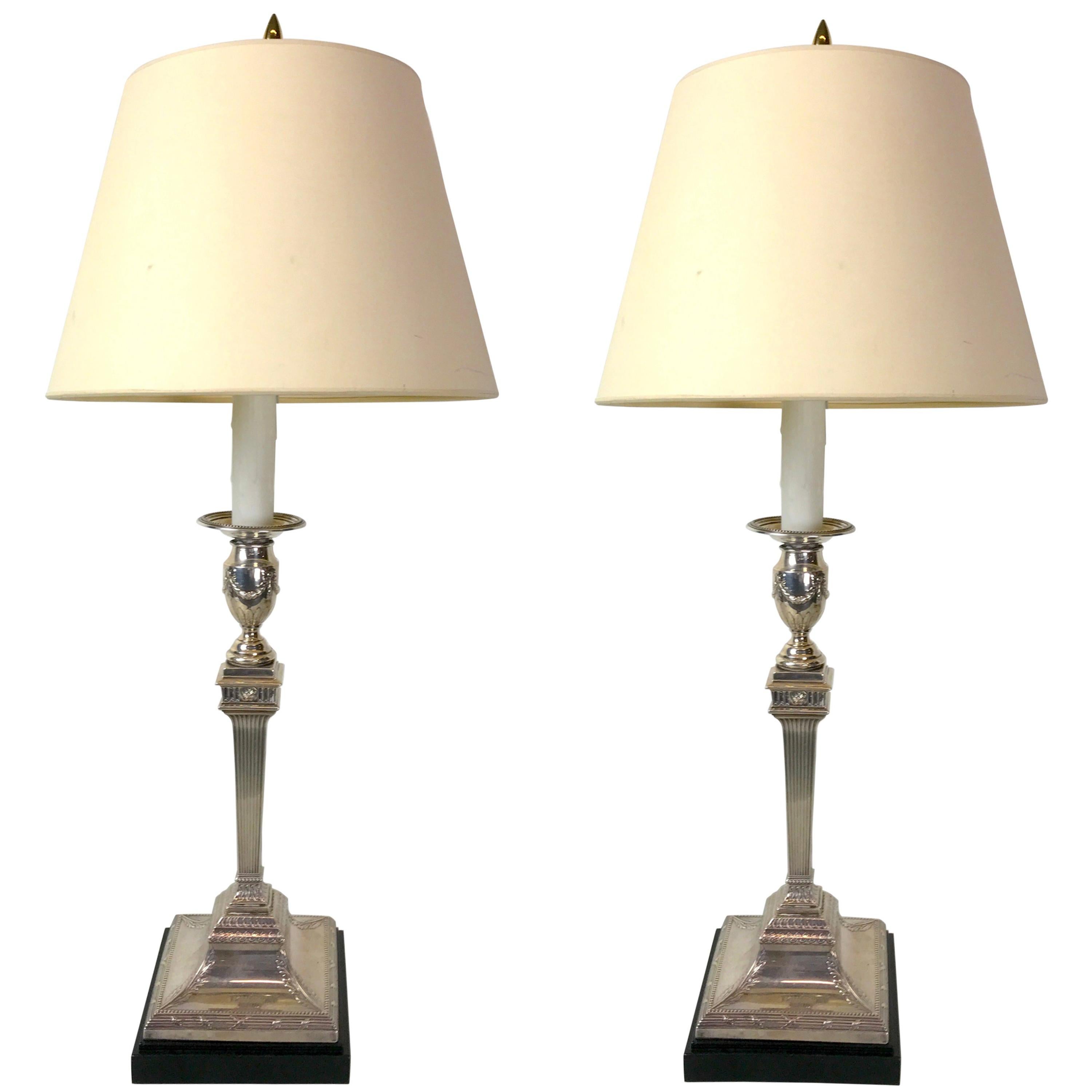 Pair of Gorham Georgian Style Sterling Candlesticks, Now as Lamps For Sale
