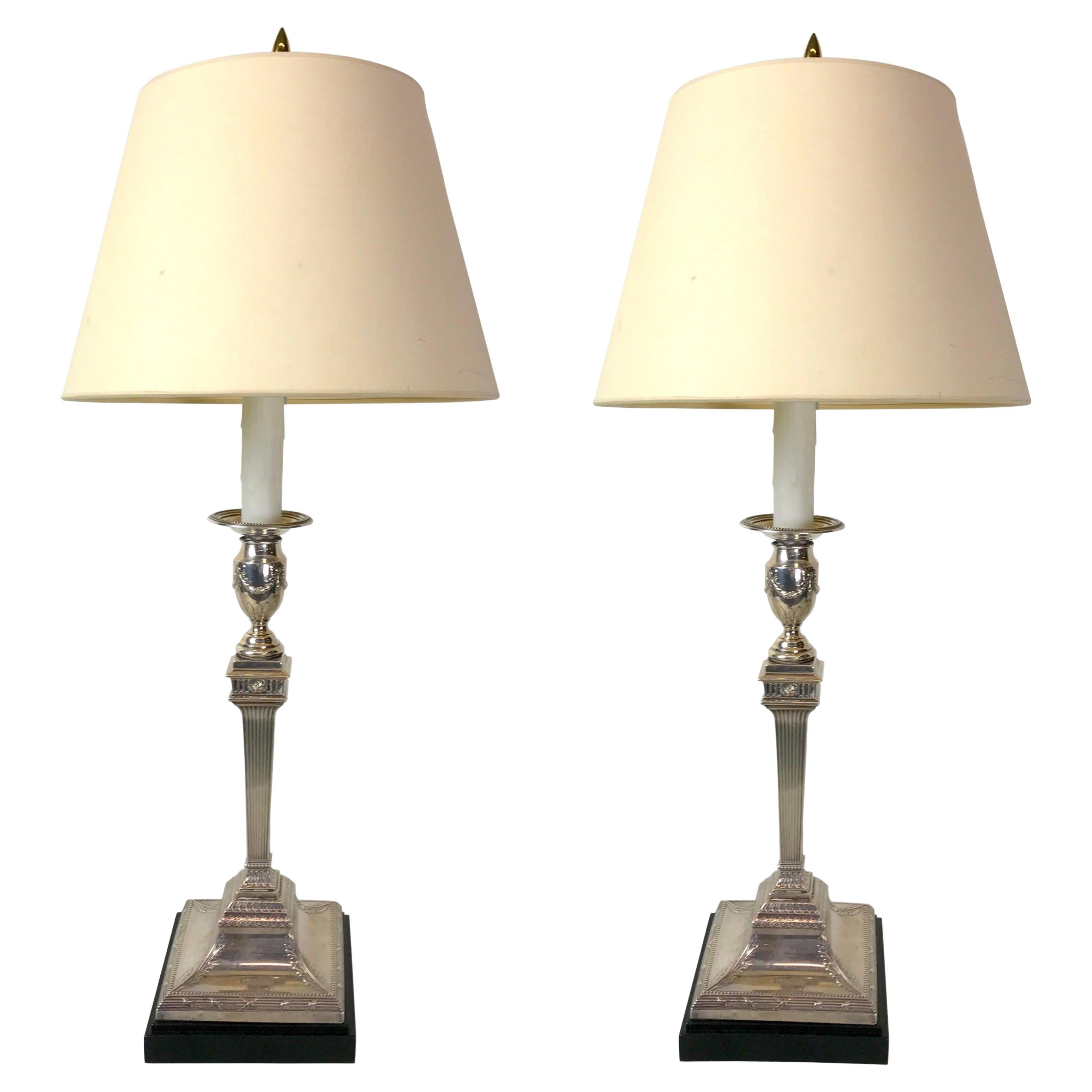 Pair of Gorham Georgian Style Sterling Candlesticks, Now as Lamps
