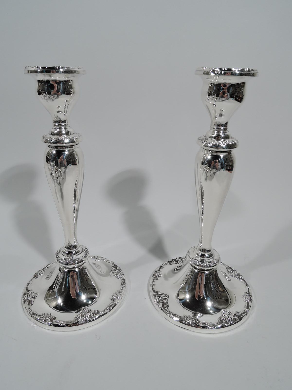 Rococo Revival Pair of Gorham Melrose Sterling Silver 3-Light Candelabra