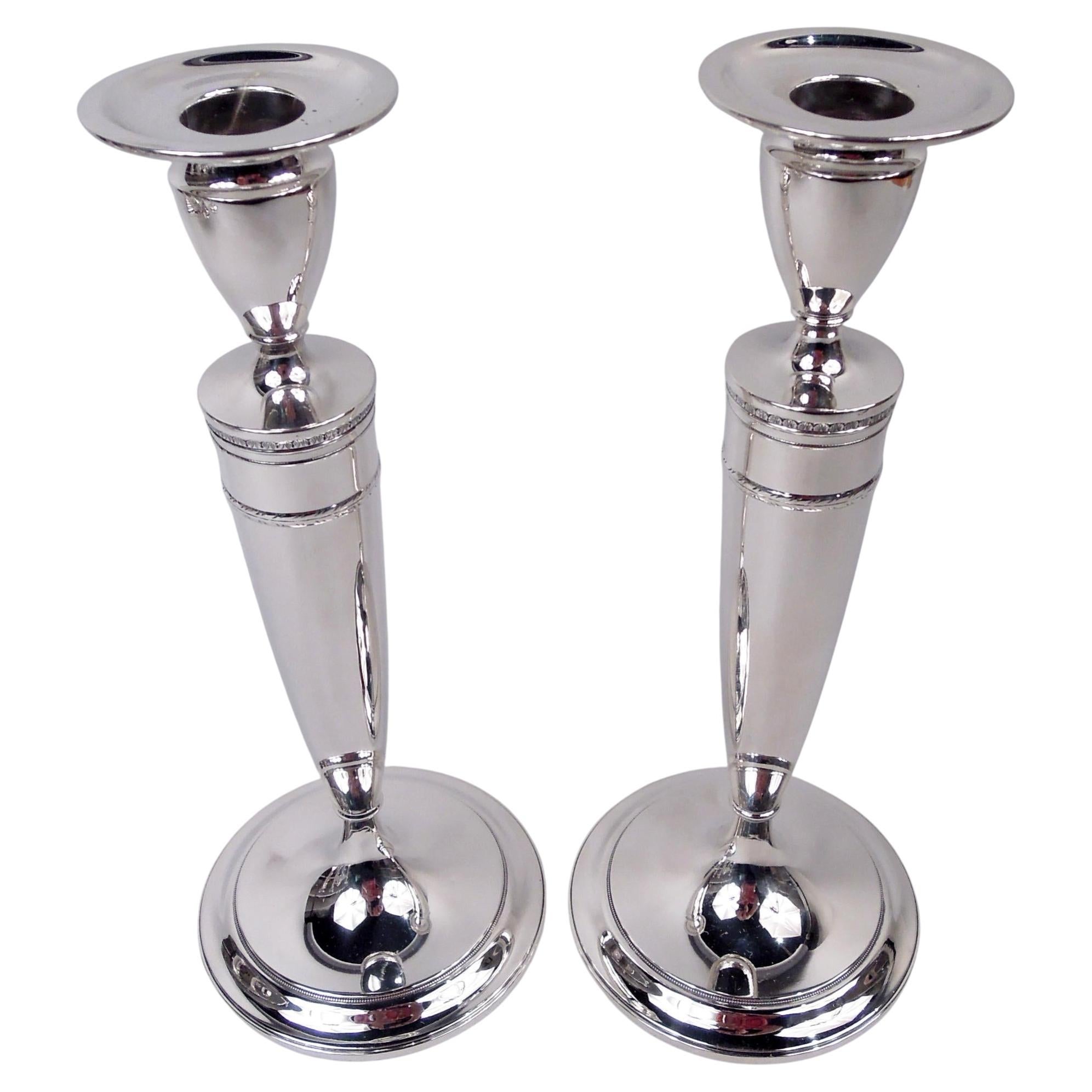 Pair of Gorham Modern Georgian Sterling Silver Candlesticks, 1922