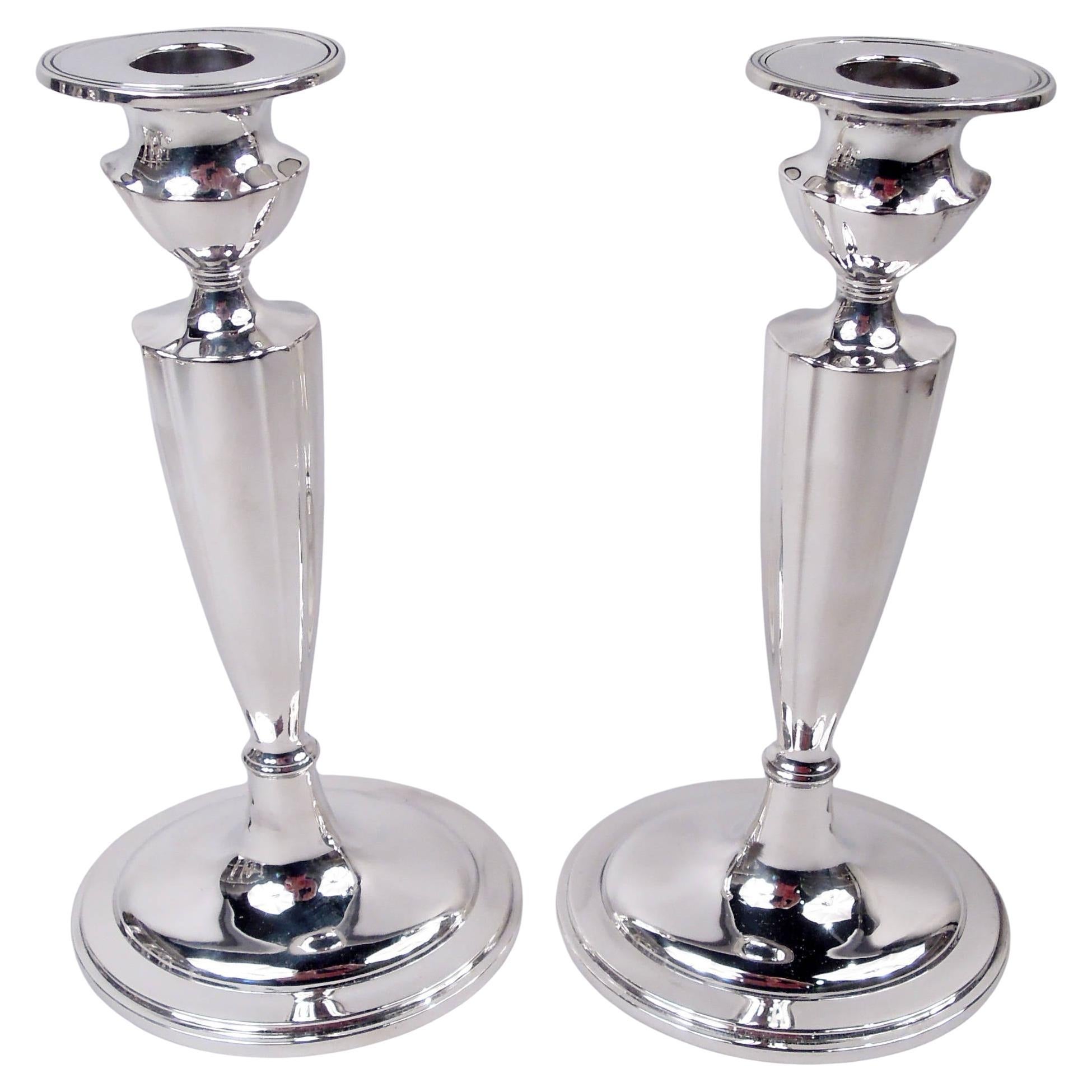 Pair of Gorham Neoclassical Sterling Silver Candlesticks, 1929 For Sale