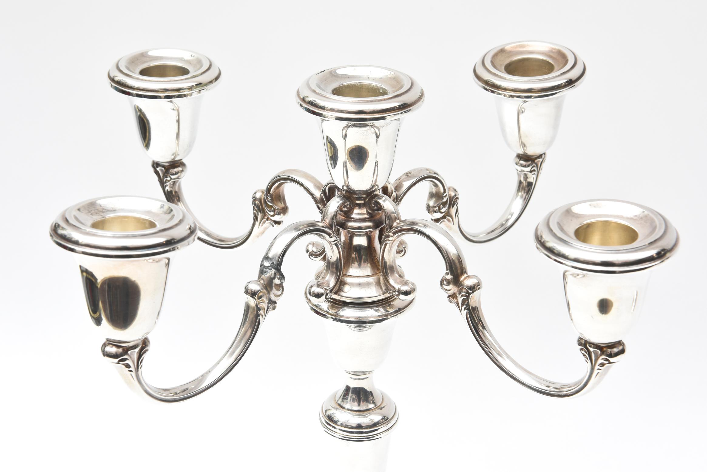 Pair of Gorham Sterling Candelabra, 4-Arm Tall and Also Convertible In Good Condition In West Palm Beach, FL