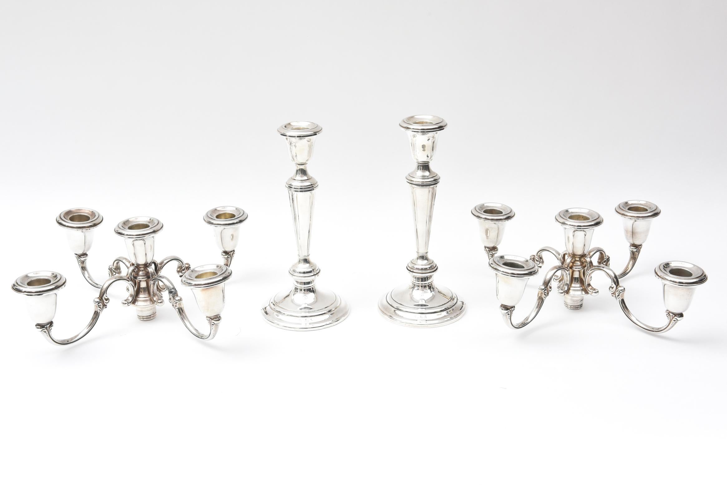 Pair of Gorham Sterling Candelabra, 4-Arm Tall and Also Convertible (Sterlingsilber)