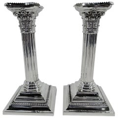 Pair of Gorham Sterling Silver Classical Column Candlesticks