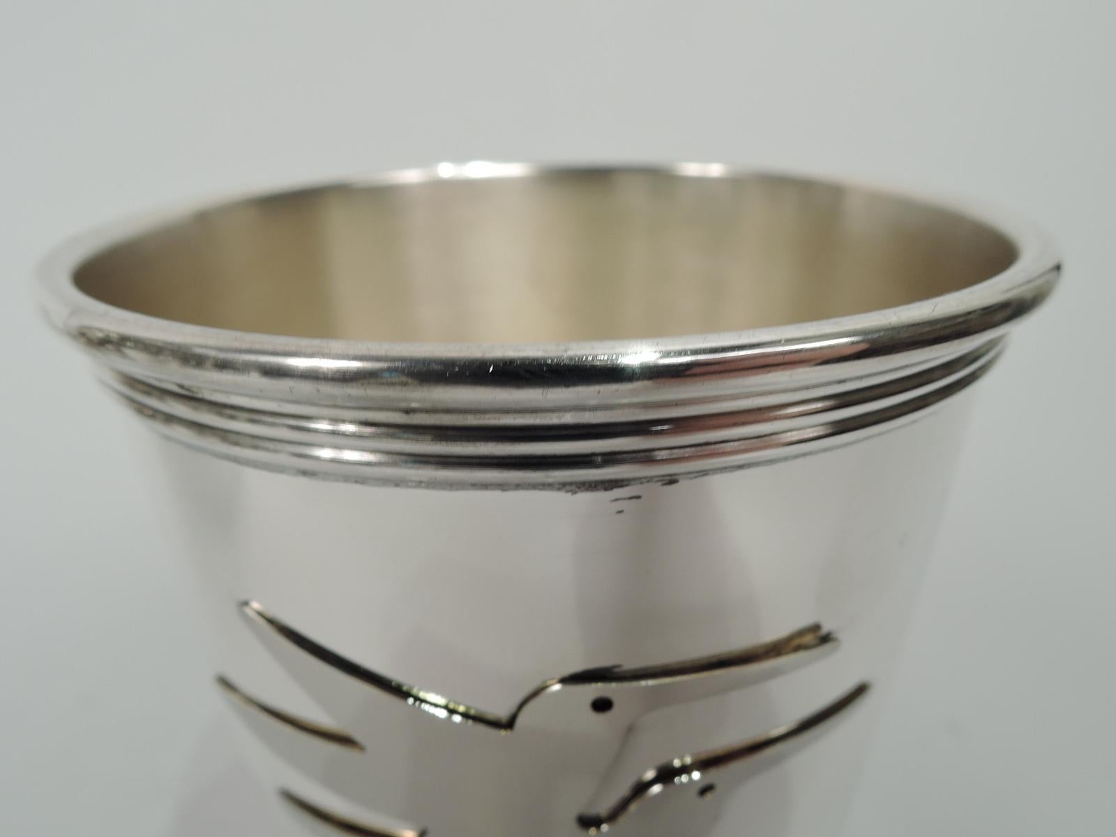 Mid-Century Modern Pair of Gorham Sterling Silver Mint Juleps with Midcentury Birds