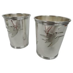 Pair of Gorham Sterling Silver Mint Juleps with Midcentury Birds
