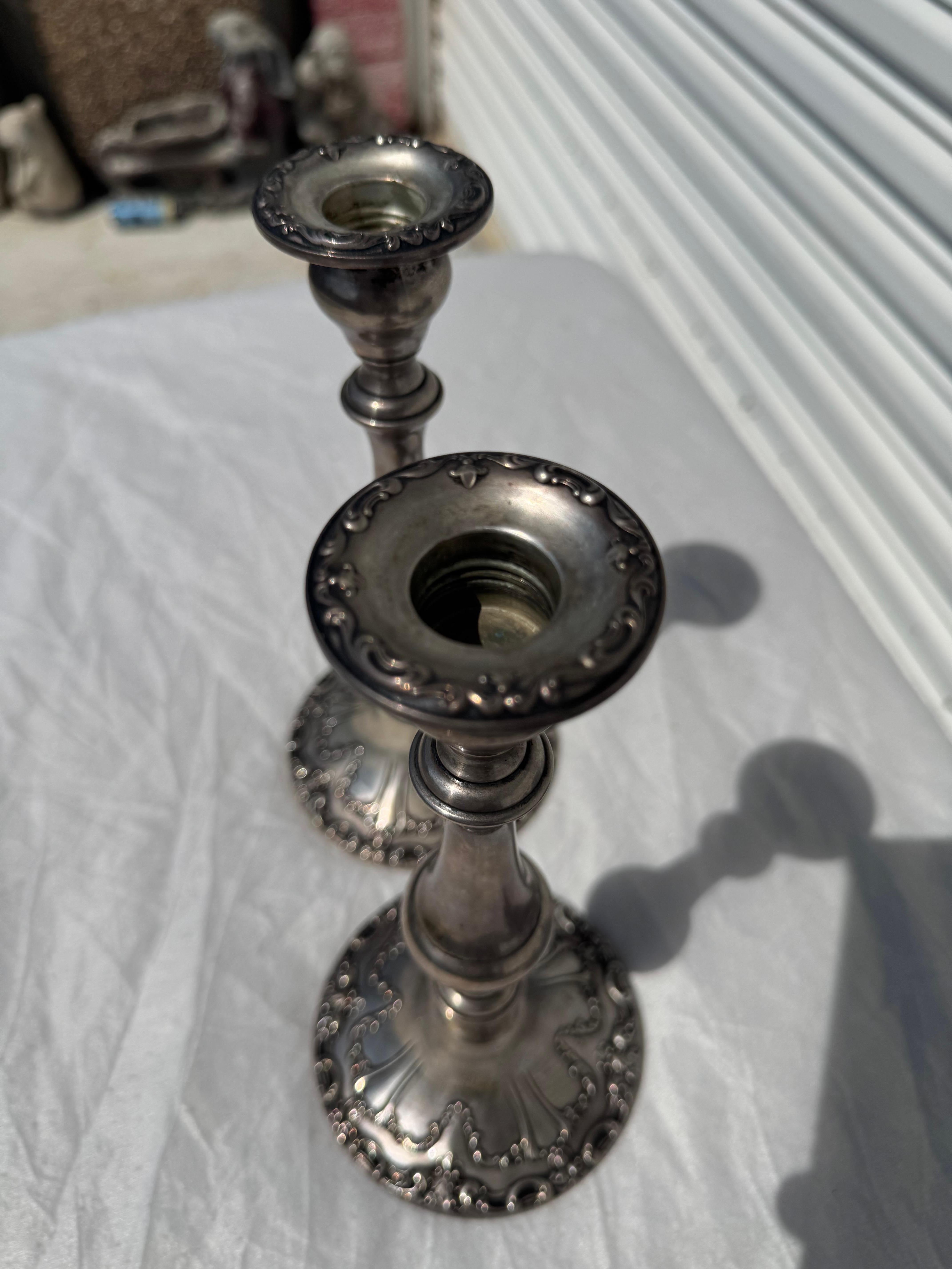 Pair of Gorham Sterling Silver Weighted Candleholders im Zustand „Gut“ im Angebot in Pasadena, TX