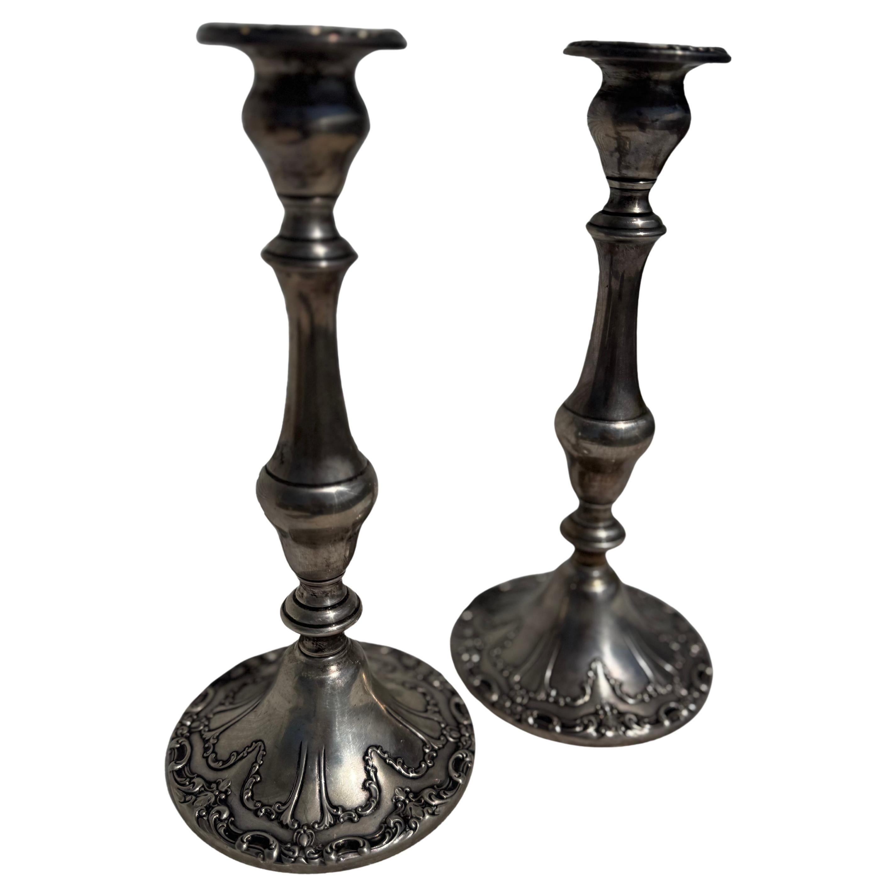 Pair of Gorham Sterling Silver Weighted Candleholders im Angebot