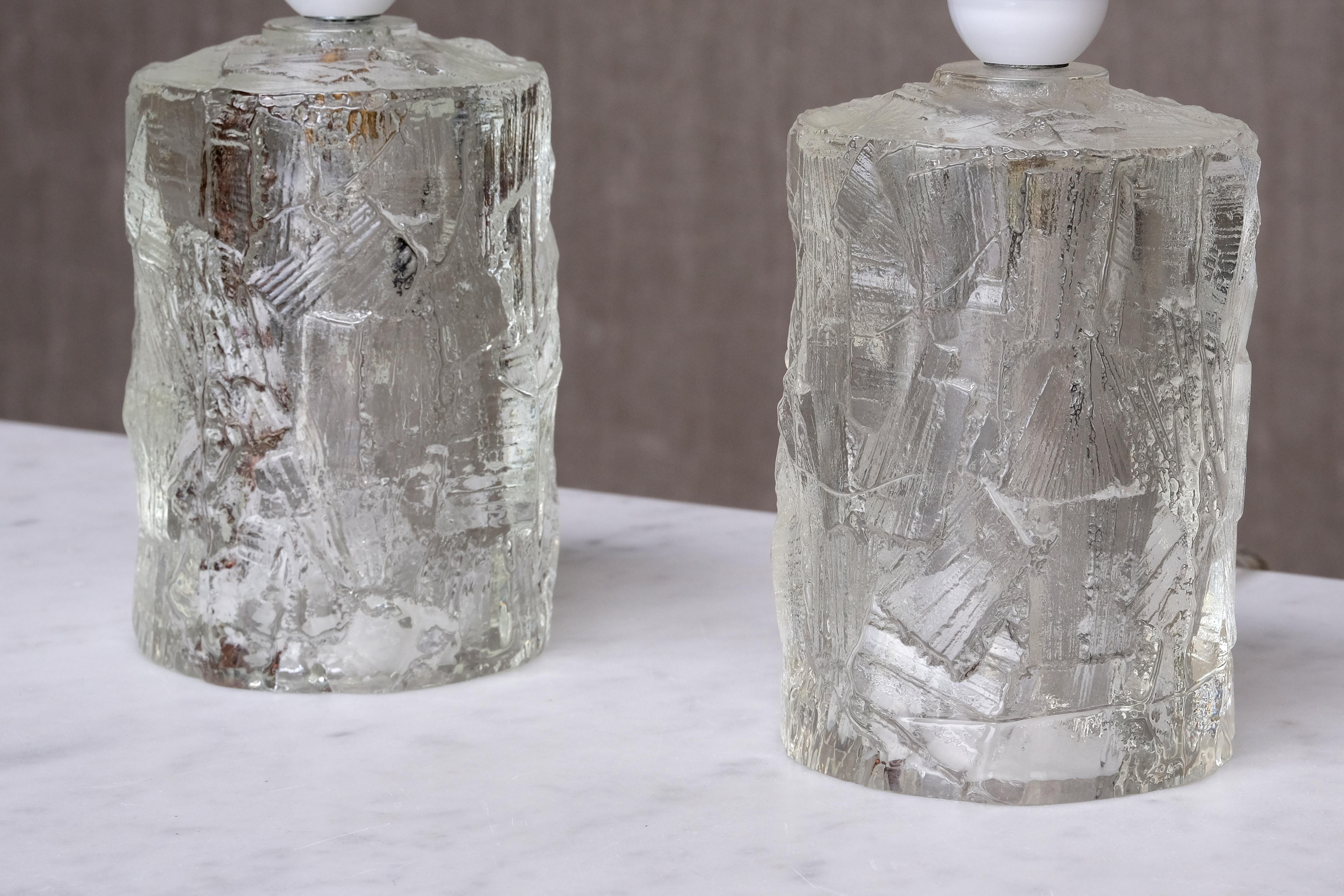 Pareja de lámparas de mesa de cristal Göte Augustsson, Ruda Glasbruk, Suecia, años 60 Escandinavo moderno en venta