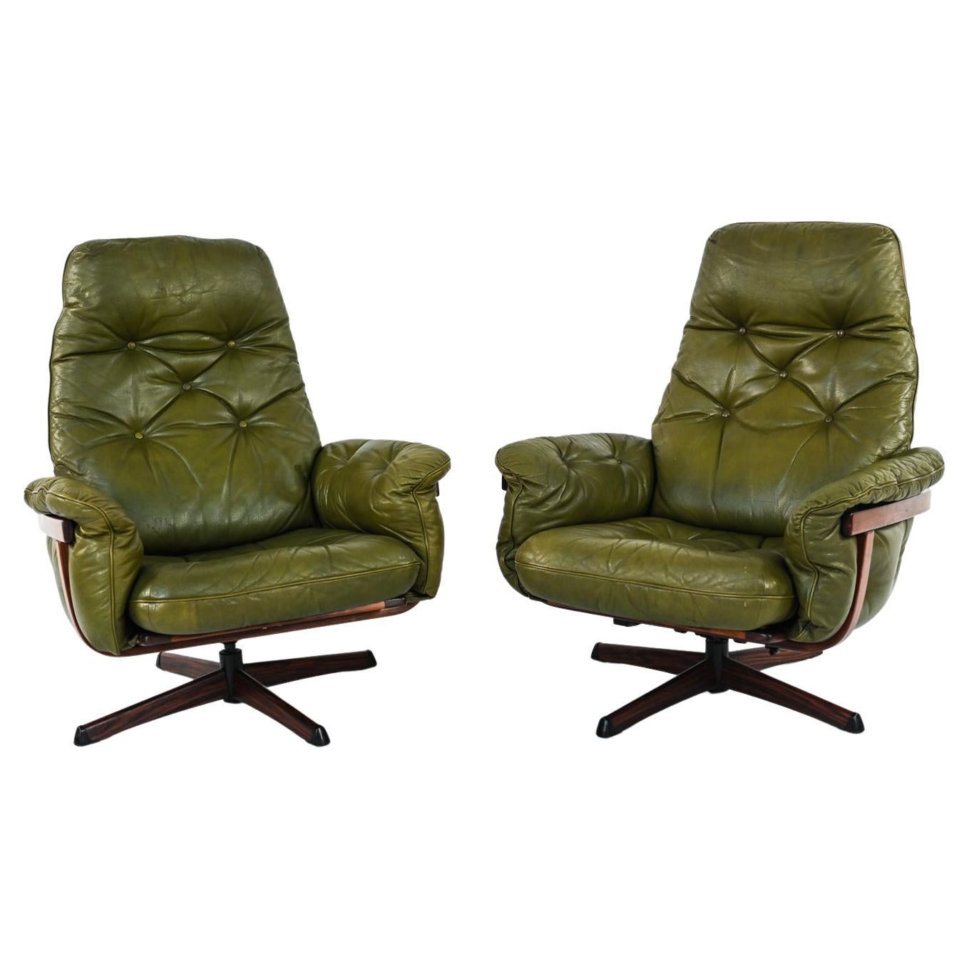 Pair of Göte Mobler Swedish Mid-Century Leather Lounge Chairs, 1960s