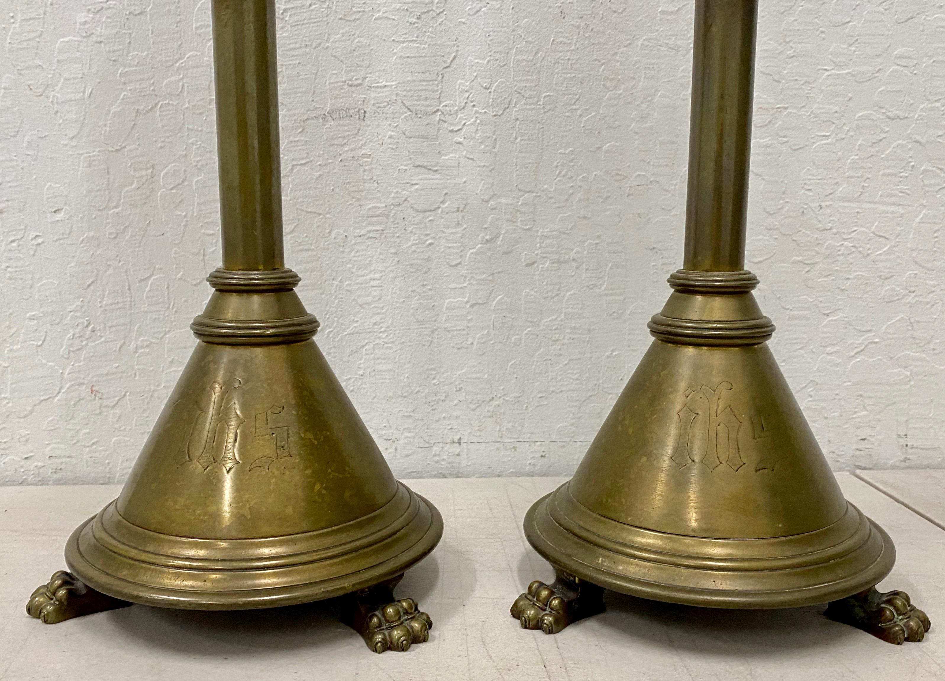 Gothic Revival Pair of Gothic Antique Bronze Table Lamps, 19th Century
