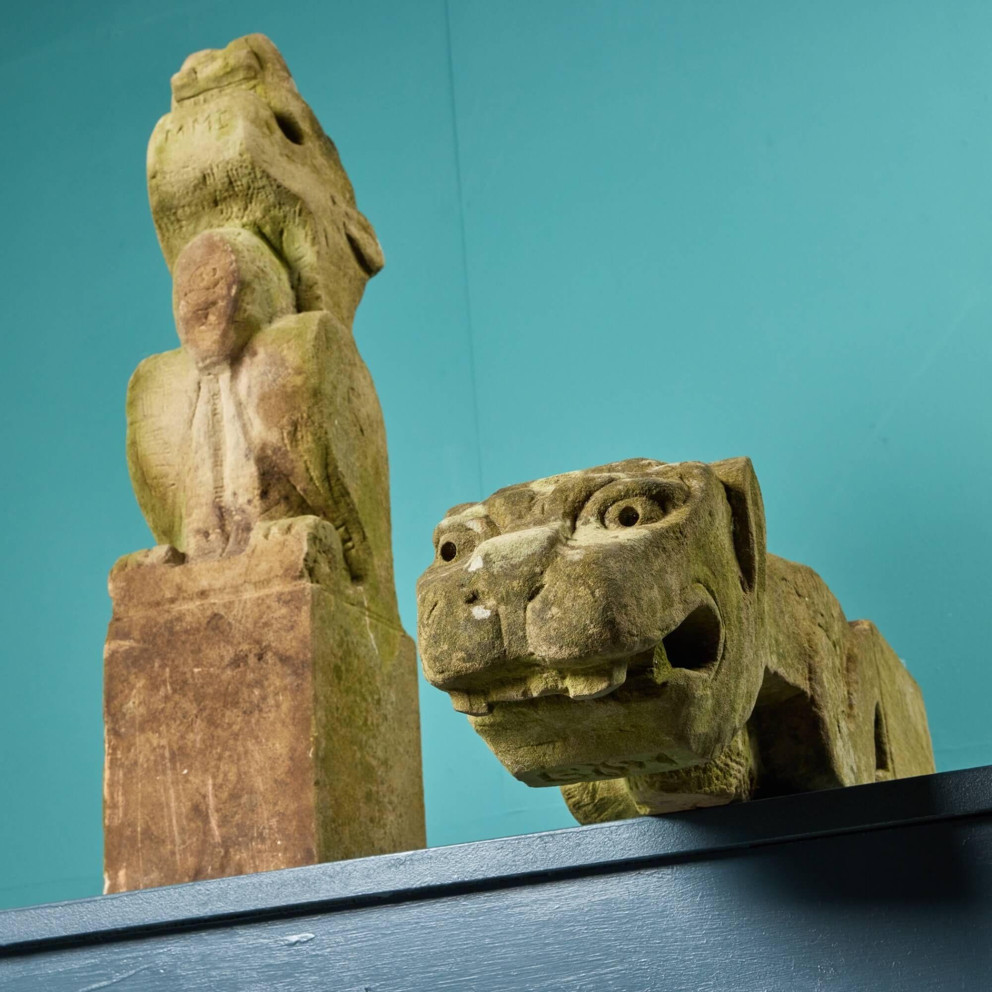 Pair of Gothic Antique Stone Gargoyles In Good Condition In Wormelow, Herefordshire