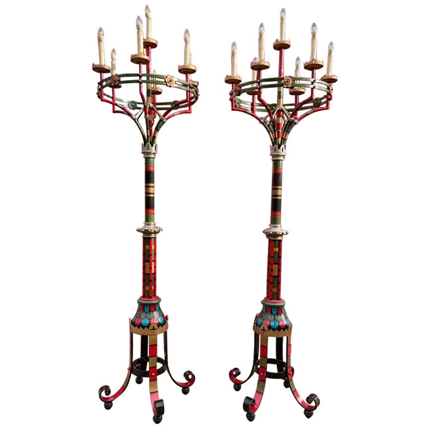 Pair of Gothic Arts & Crafts Torchères, Early 20th Century For Sale