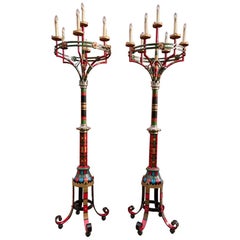 Pair of Gothic Arts & Crafts Torchères, Early 20th Century